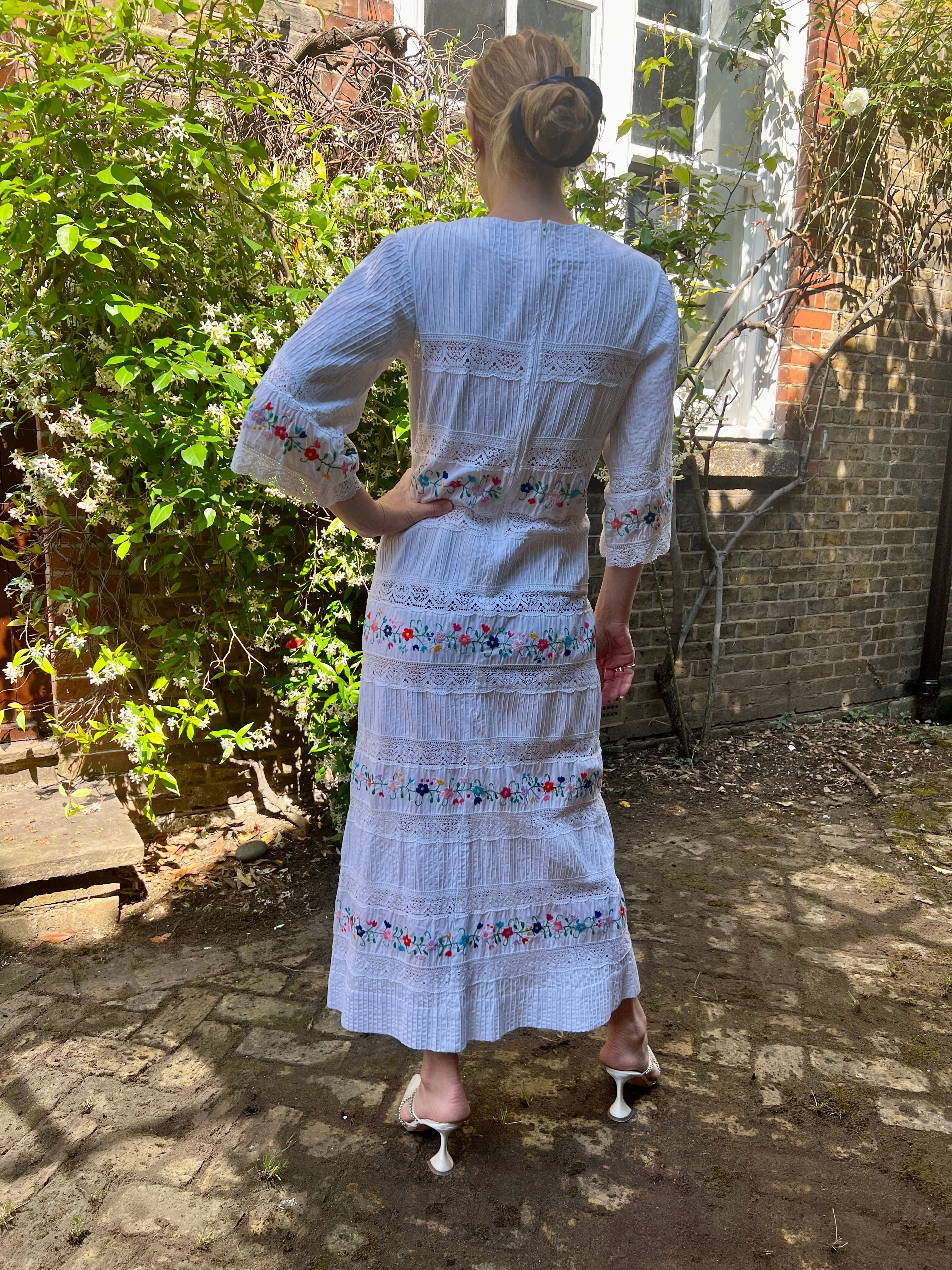 1970s Yolanda Floral Embroidered Mexican Wedding Dress