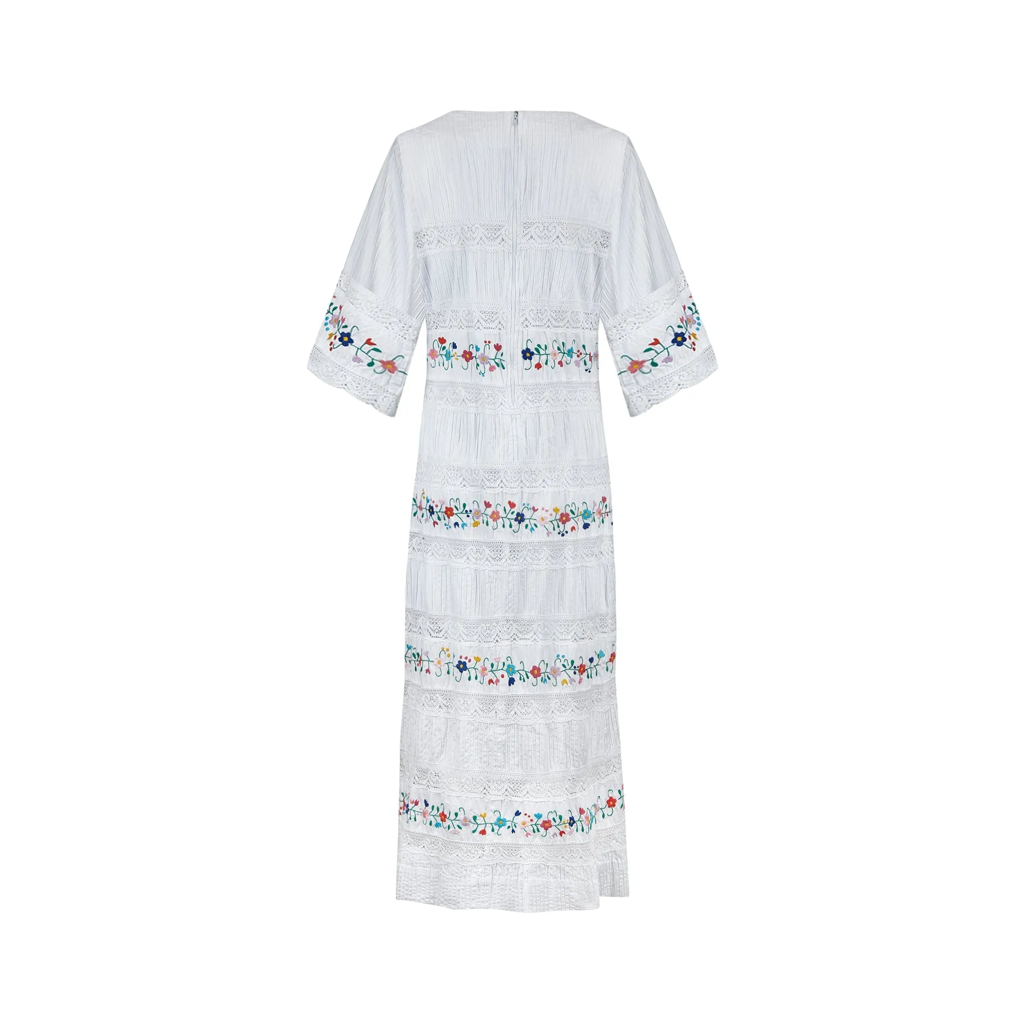 1970s Yolanda Floral Embroidered Mexican Wedding Dress