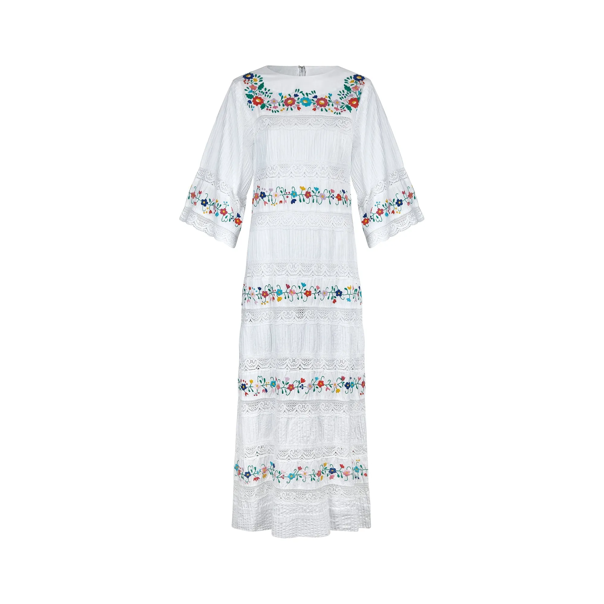1970s Yolanda Floral Embroidered Mexican Wedding Dress