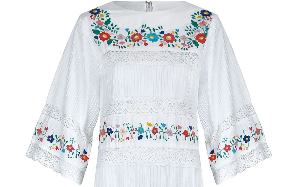 1970s Yolanda Floral Embroidered Mexican Wedding Dress