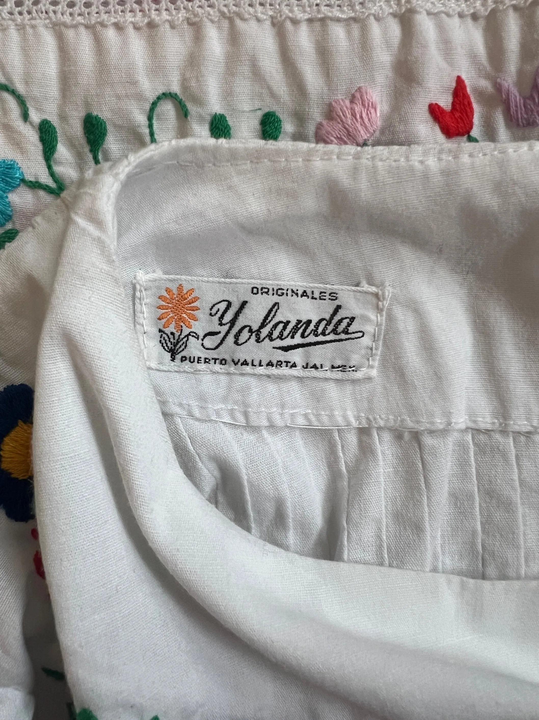 1970s Yolanda Floral Embroidered Mexican Wedding Dress