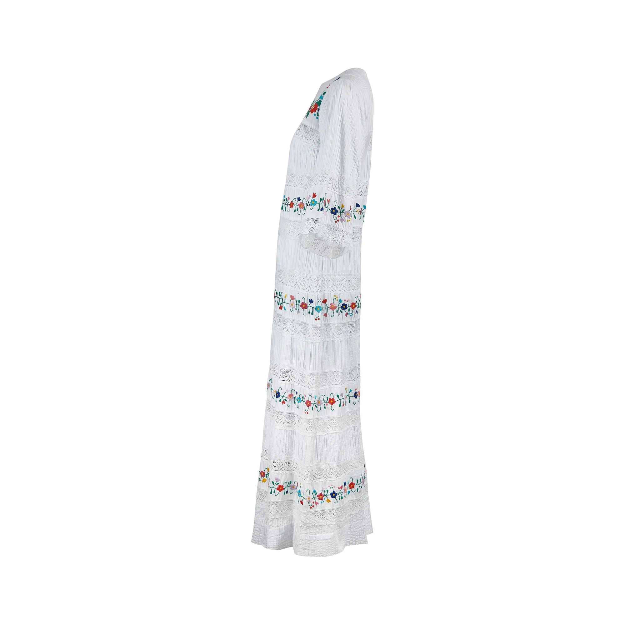 1970s Yolanda Floral Embroidered Mexican Wedding Dress
