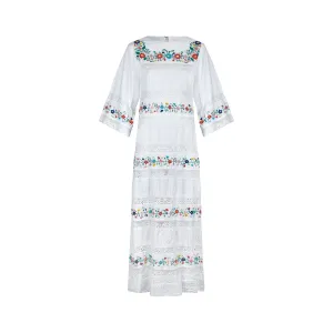 1970s Yolanda Floral Embroidered Mexican Wedding Dress