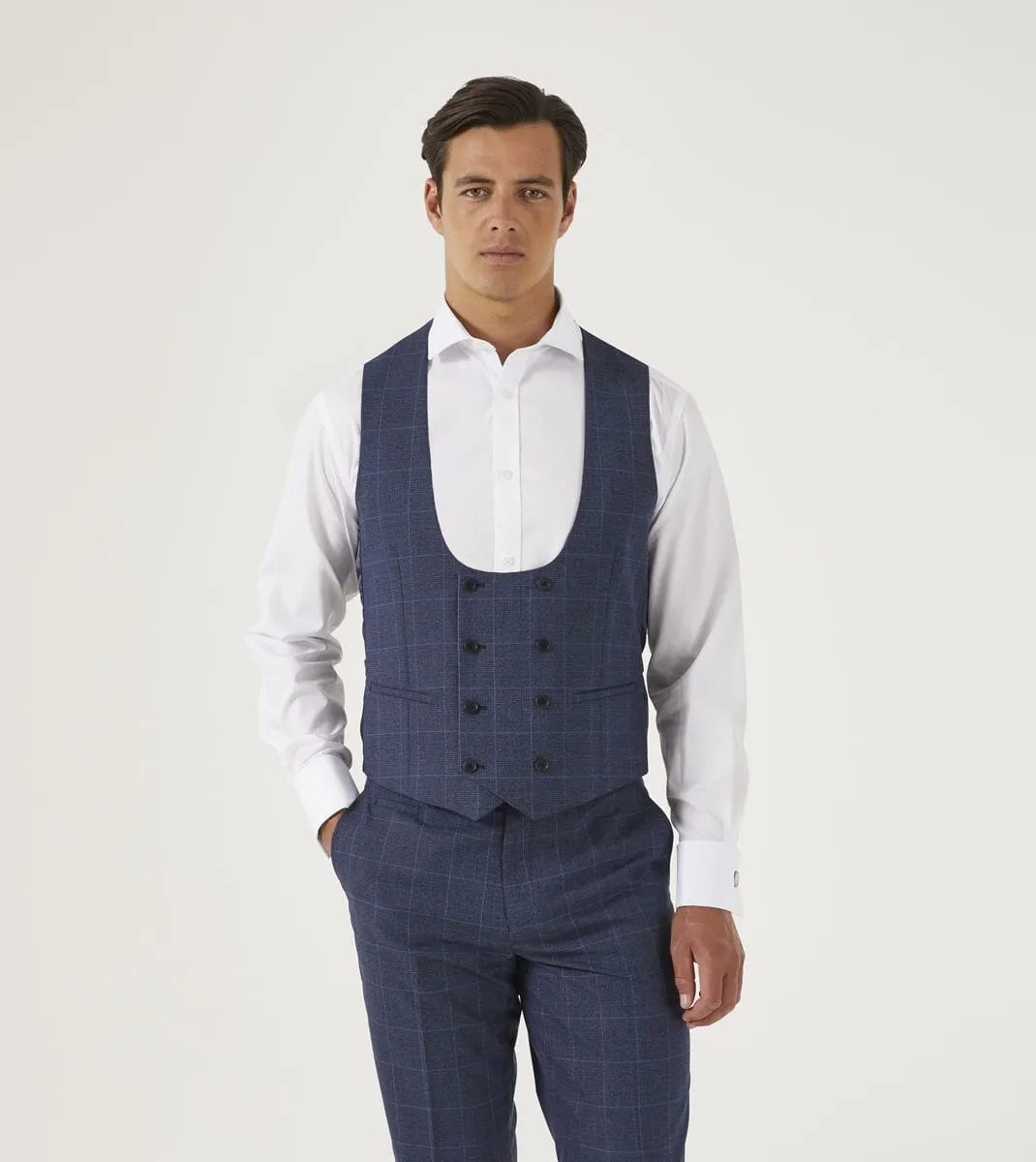 Anello Blue Prince Of Wales Check Waistcoat