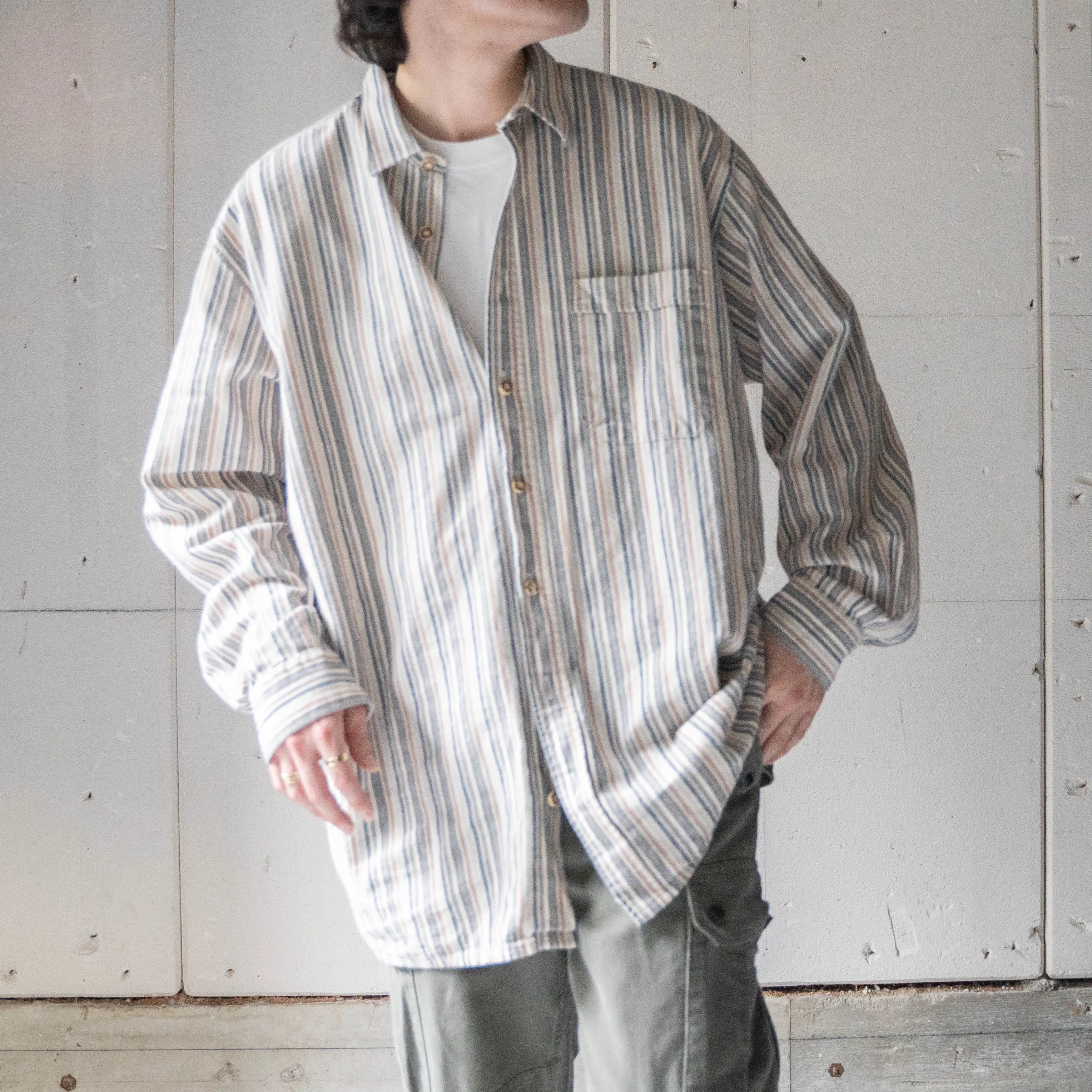 around 1990s brown × beige striped tyrolean shirts