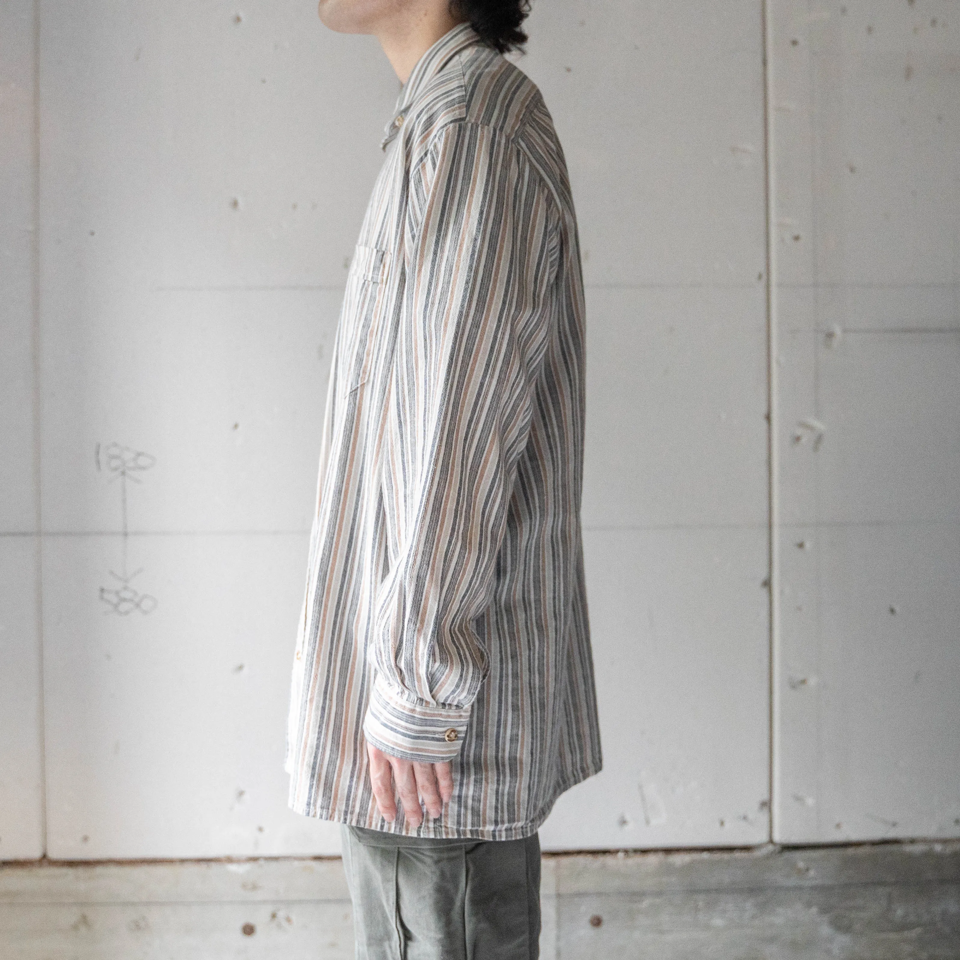around 1990s brown × beige striped tyrolean shirts