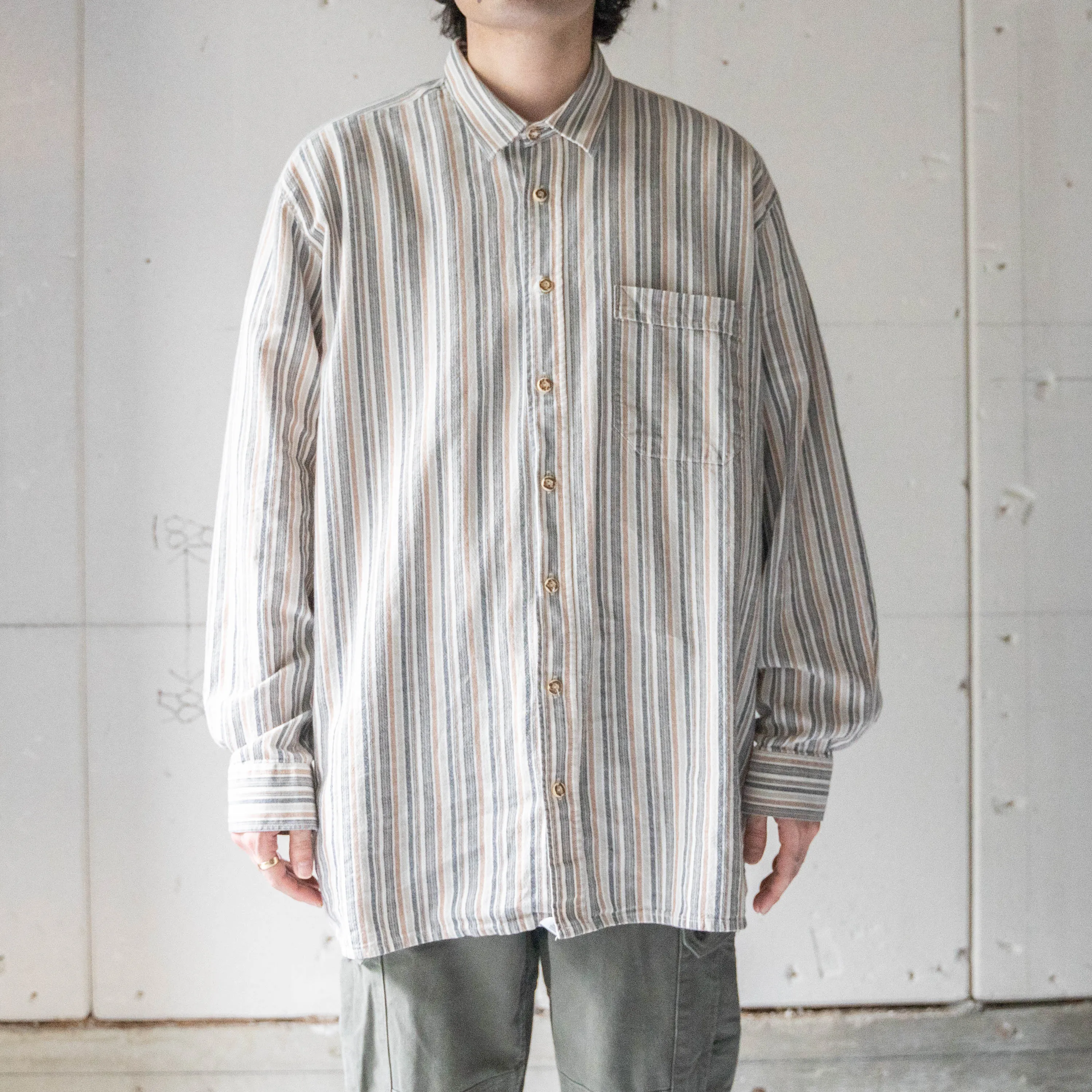 around 1990s brown × beige striped tyrolean shirts