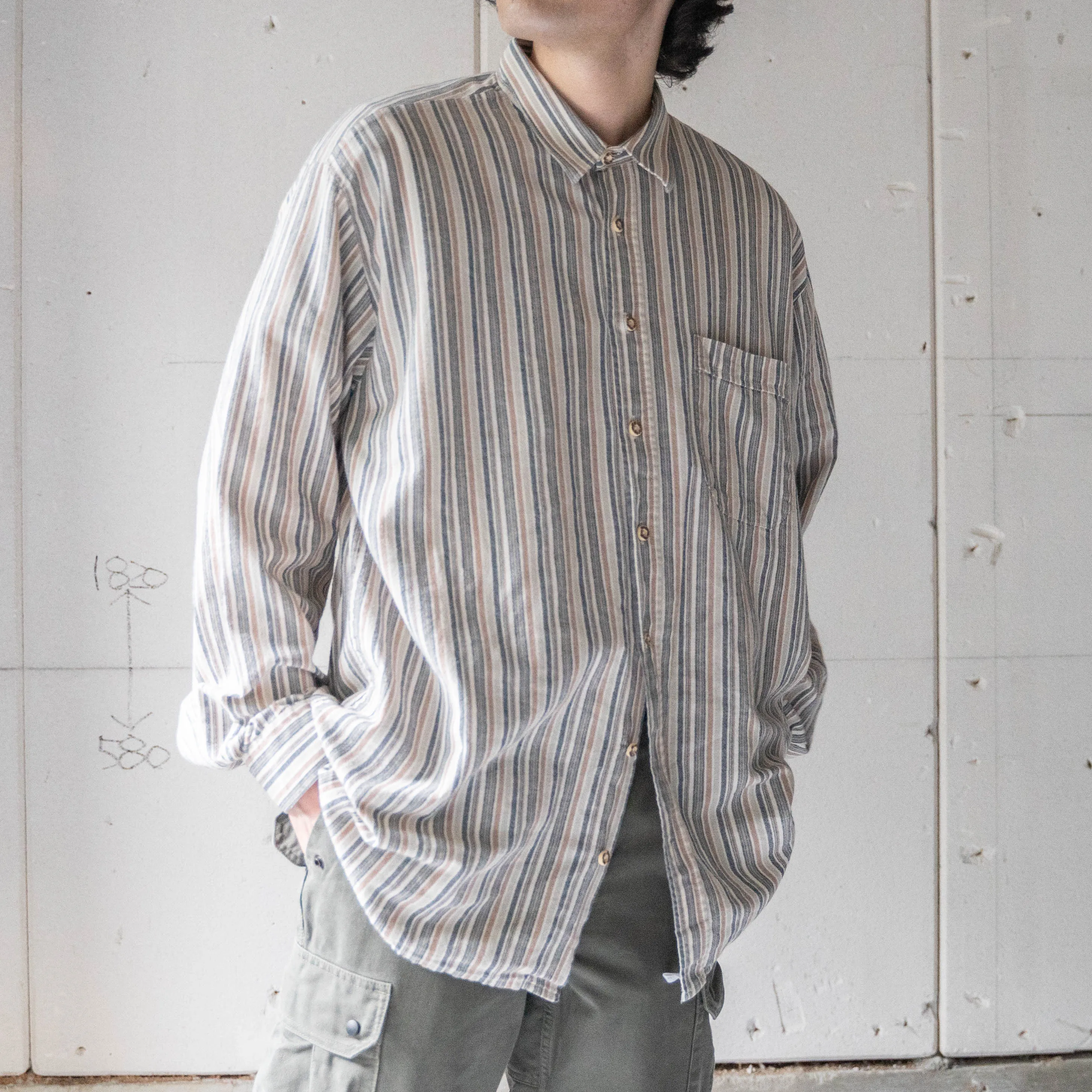 around 1990s brown × beige striped tyrolean shirts