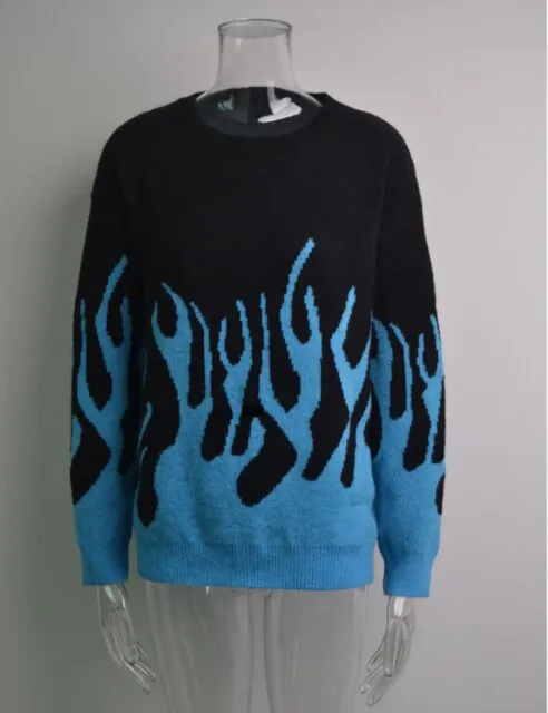 Ashoreshop Fall Winter Boho Chic Fire Print Knitting Sweaters