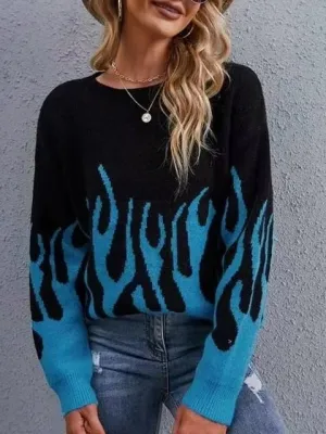Ashoreshop Fall Winter Boho Chic Fire Print Knitting Sweaters