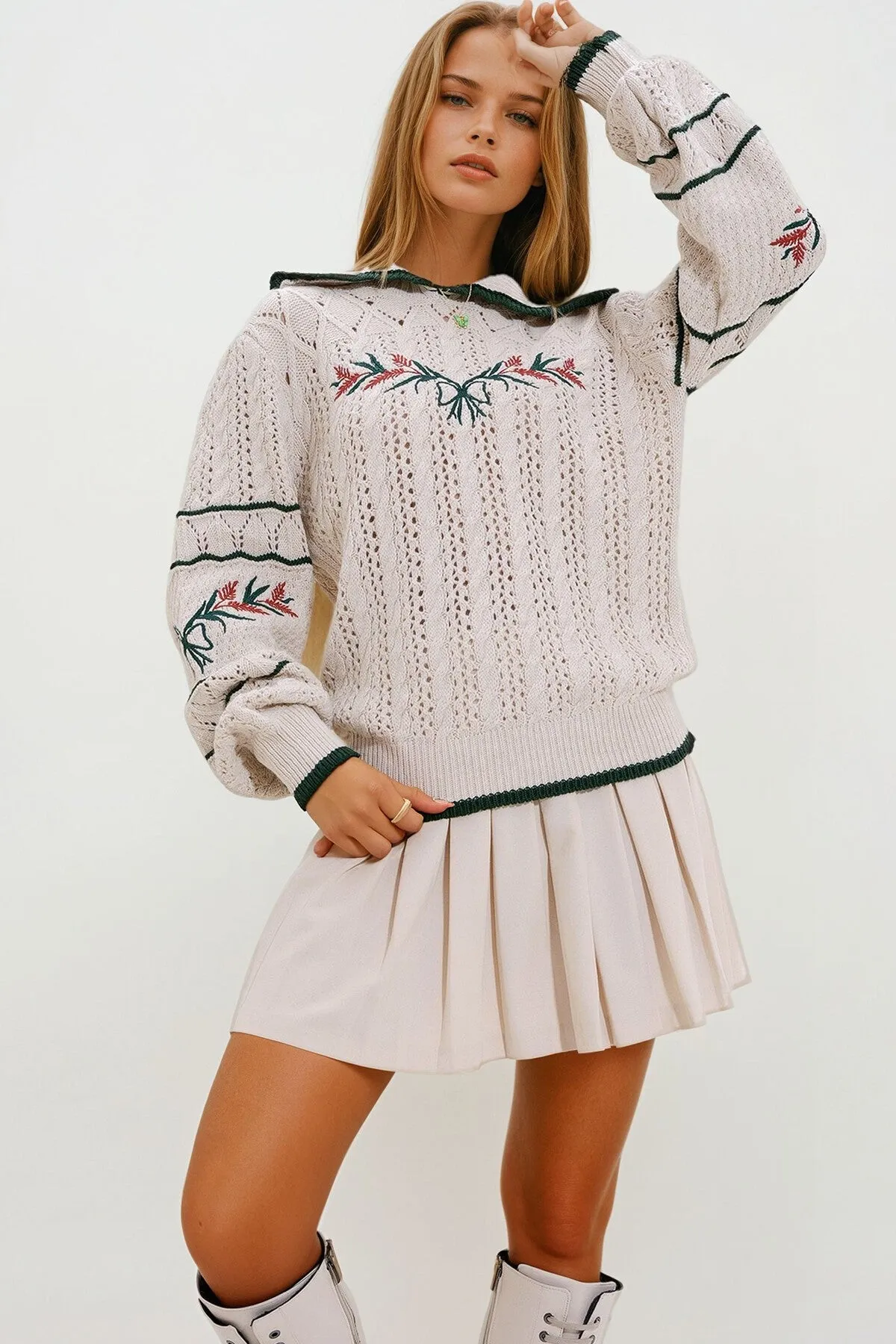 Baby Collar Embroidered Knitwear Sweater