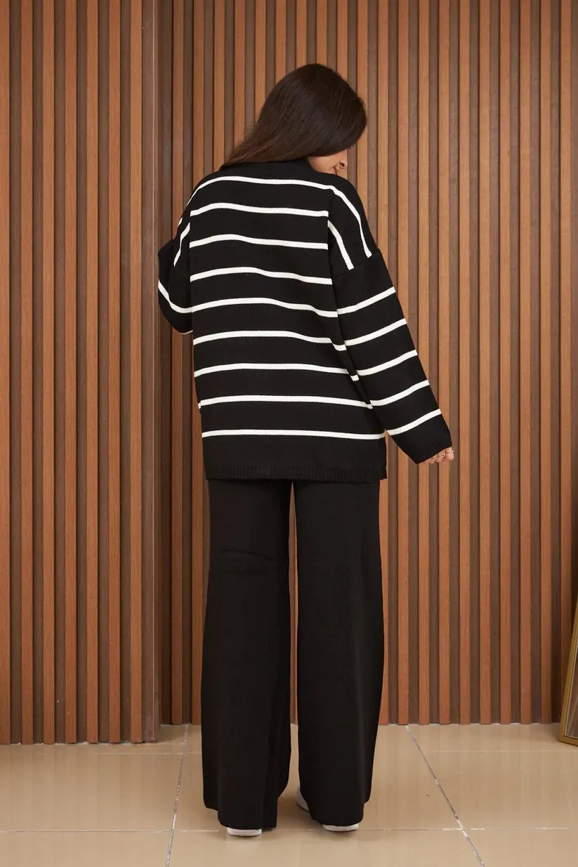 Black Button Detail Knitwear Suit