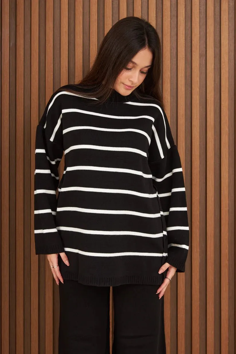Black Button Detail Knitwear Suit