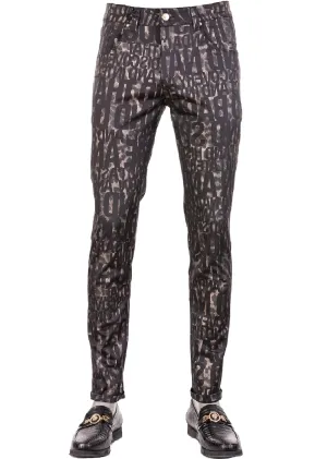 Black gold semi shiny print stretchy fabric pants