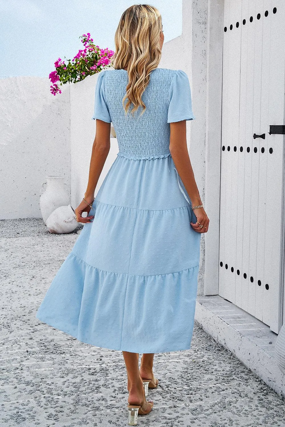 Casual Staple Swiss Dot Short Sleeve Midi Dress