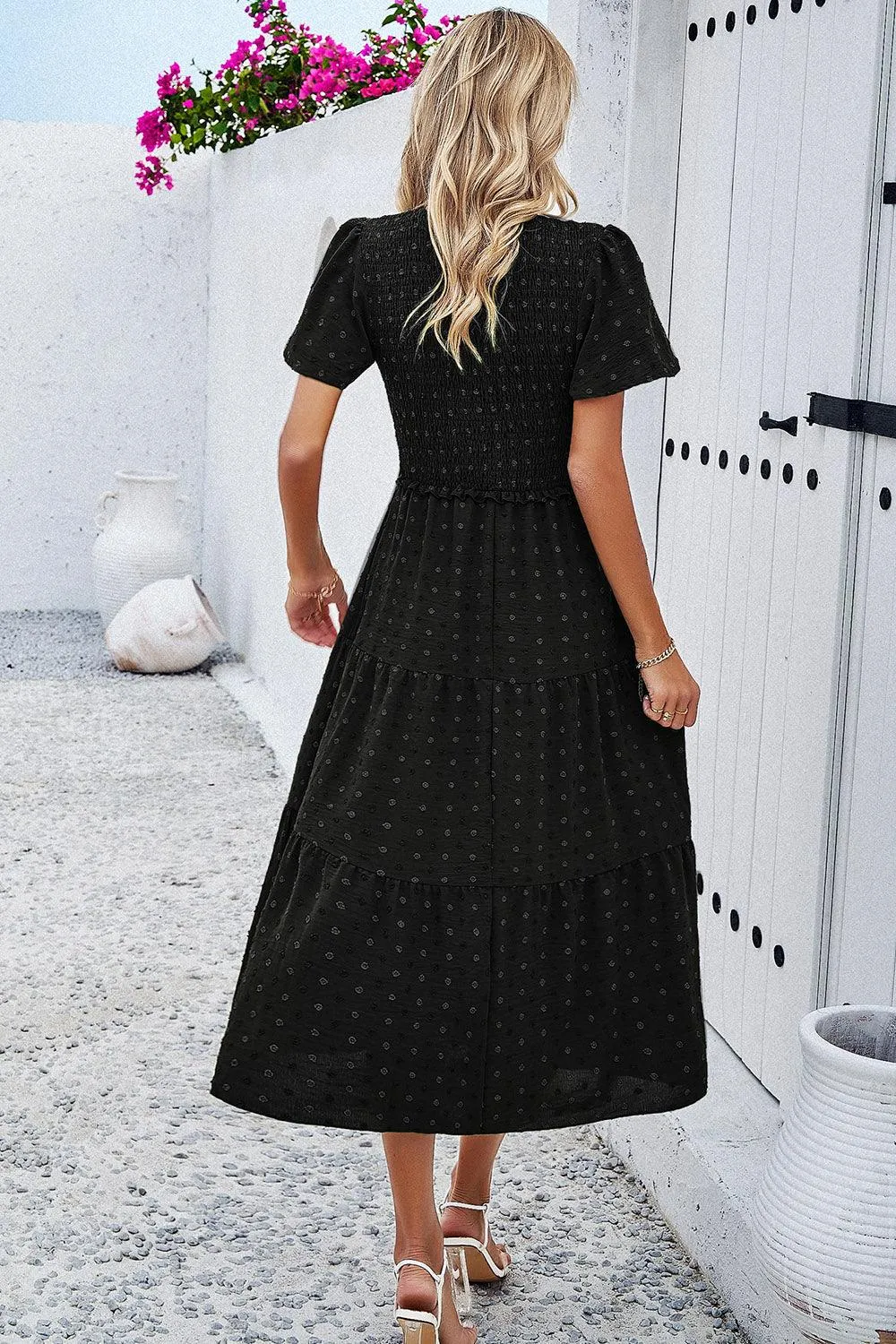 Casual Staple Swiss Dot Short Sleeve Midi Dress