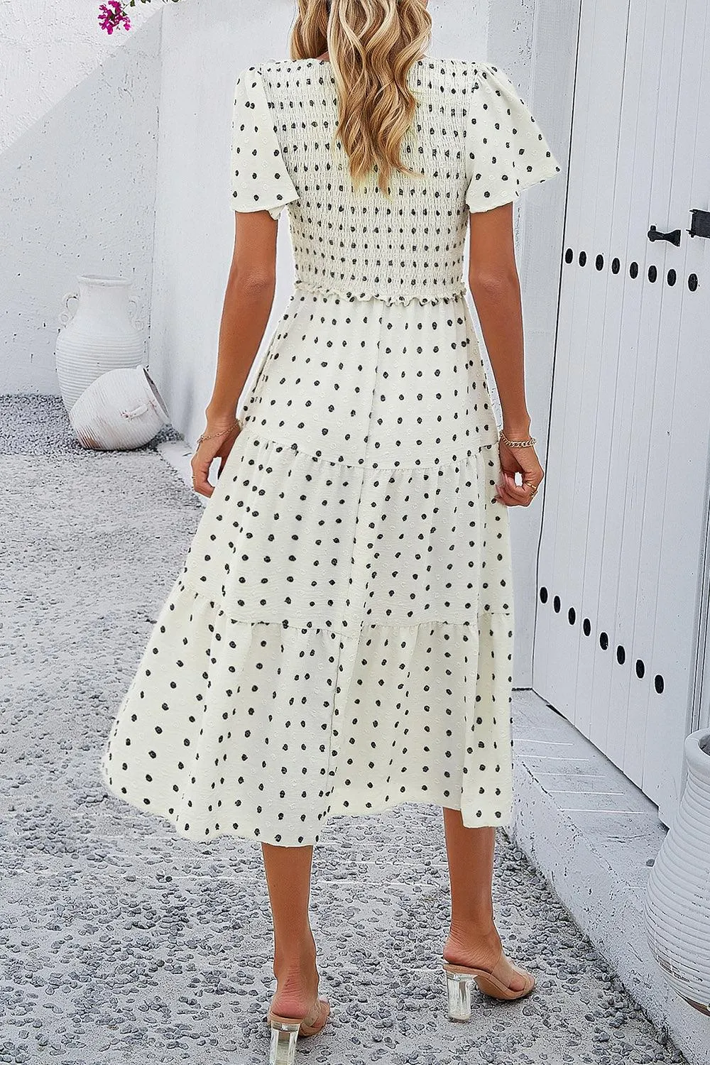 Casual Staple Swiss Dot Short Sleeve Midi Dress