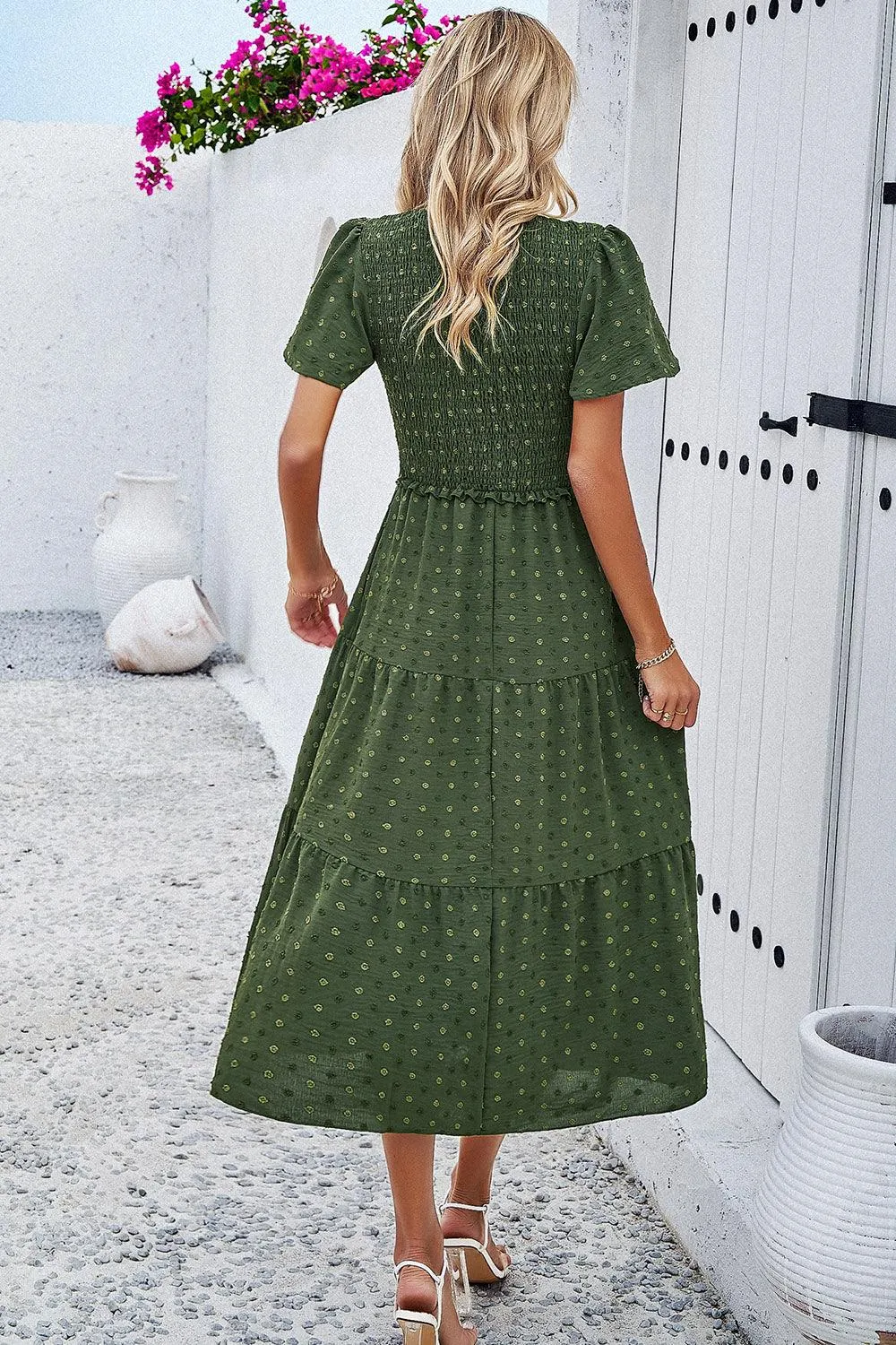 Casual Staple Swiss Dot Short Sleeve Midi Dress