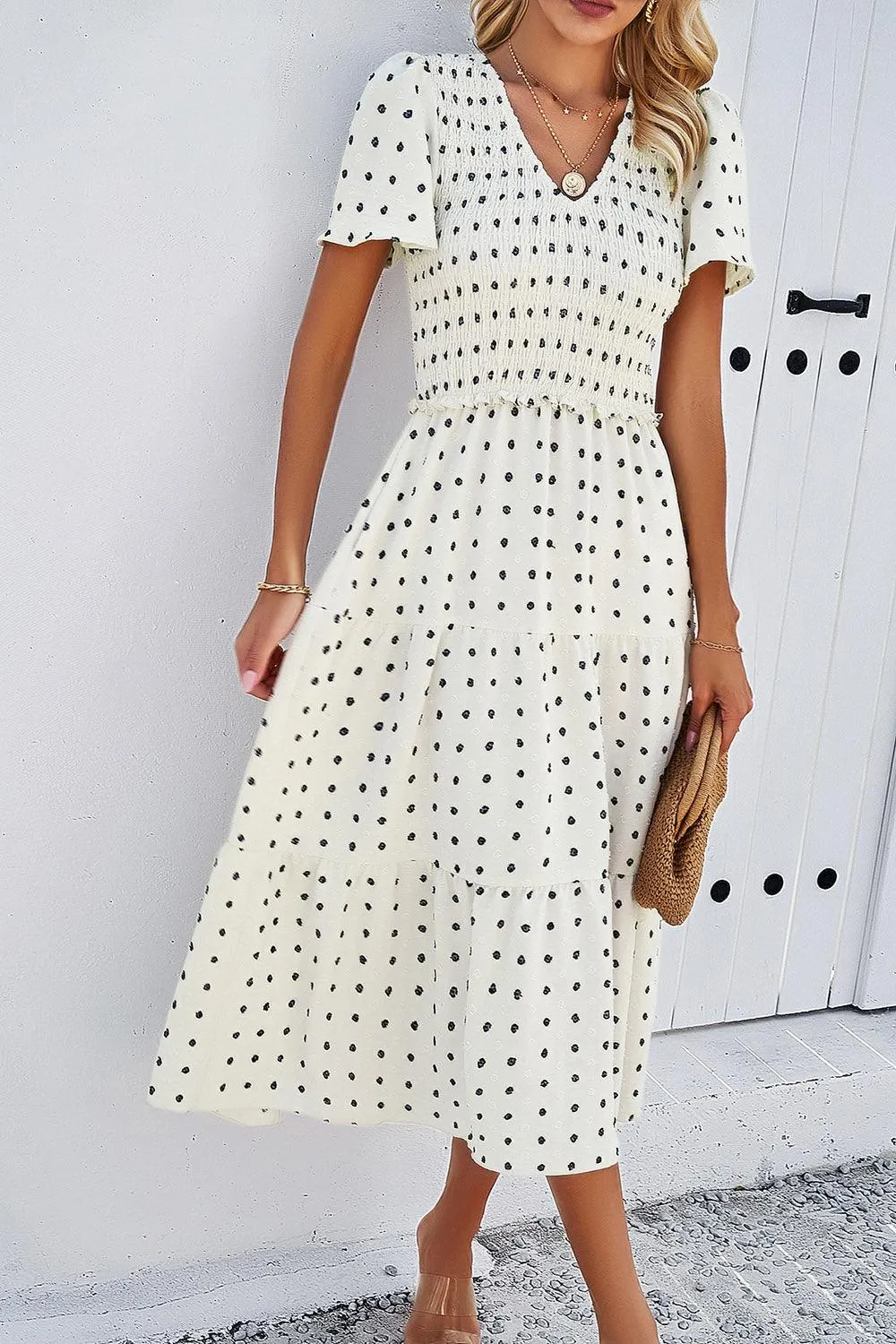 Casual Staple Swiss Dot Short Sleeve Midi Dress
