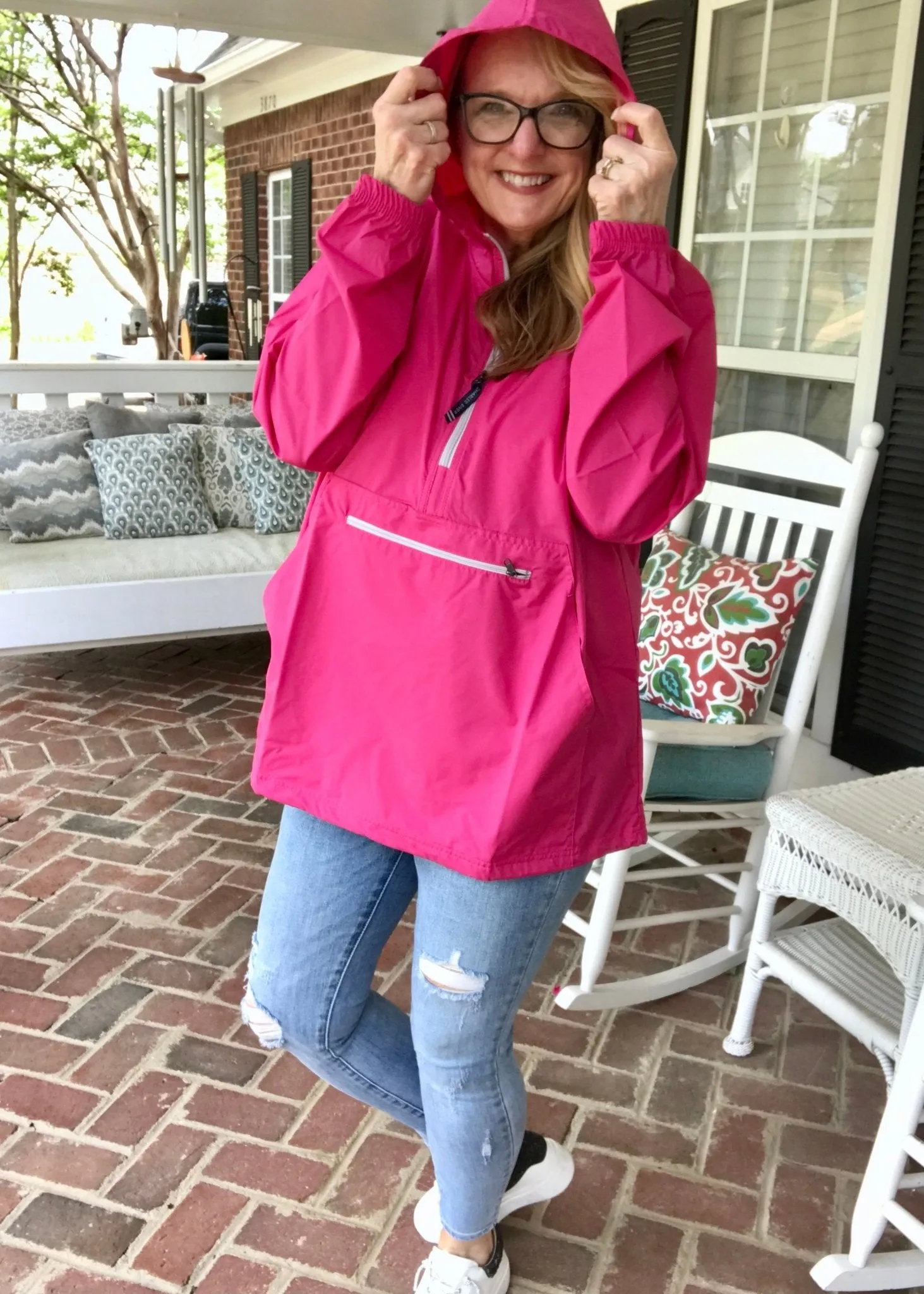 Charles River Unlined Pullover Rain Jacket--Hot Pink