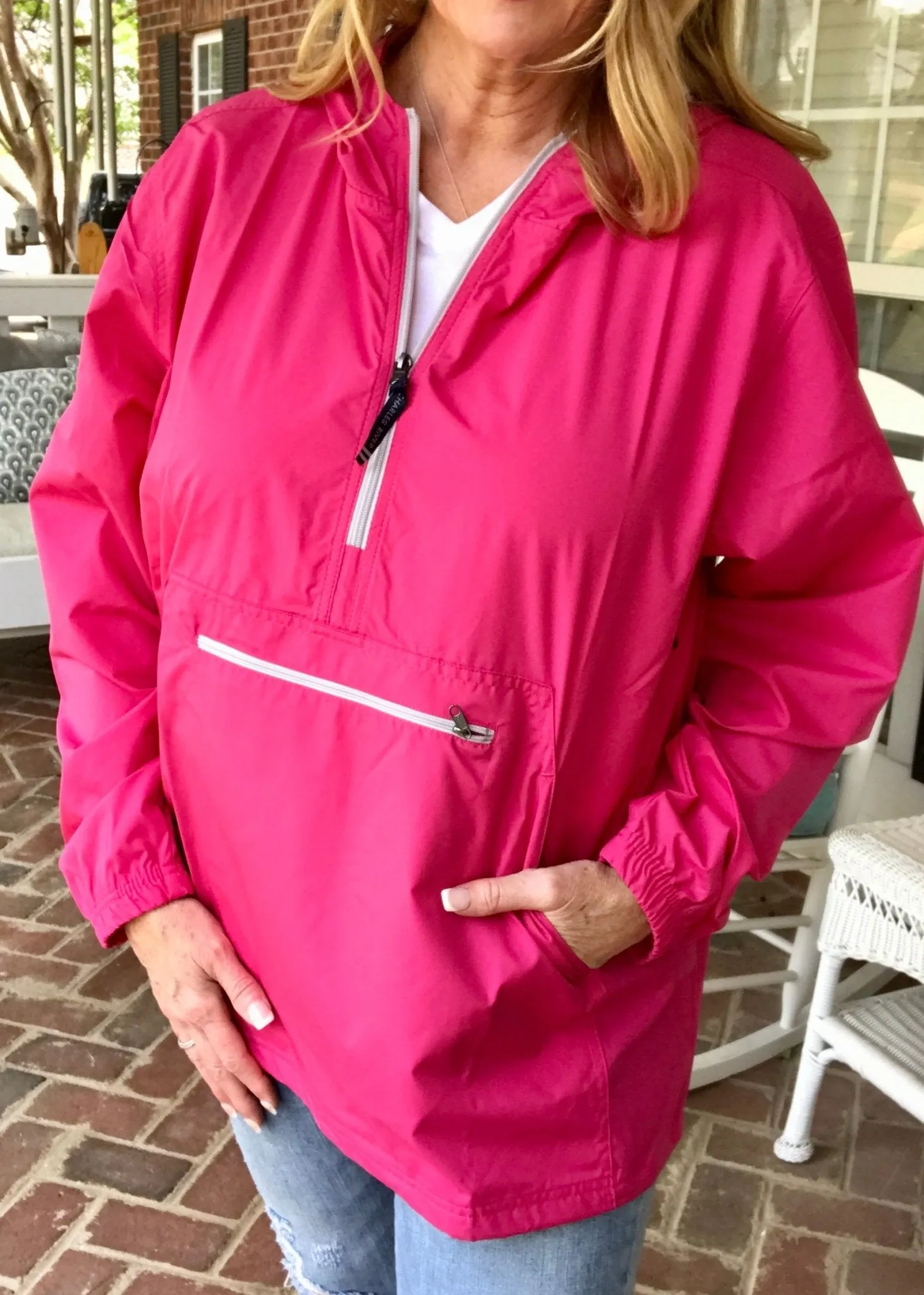 Charles River Unlined Pullover Rain Jacket--Hot Pink
