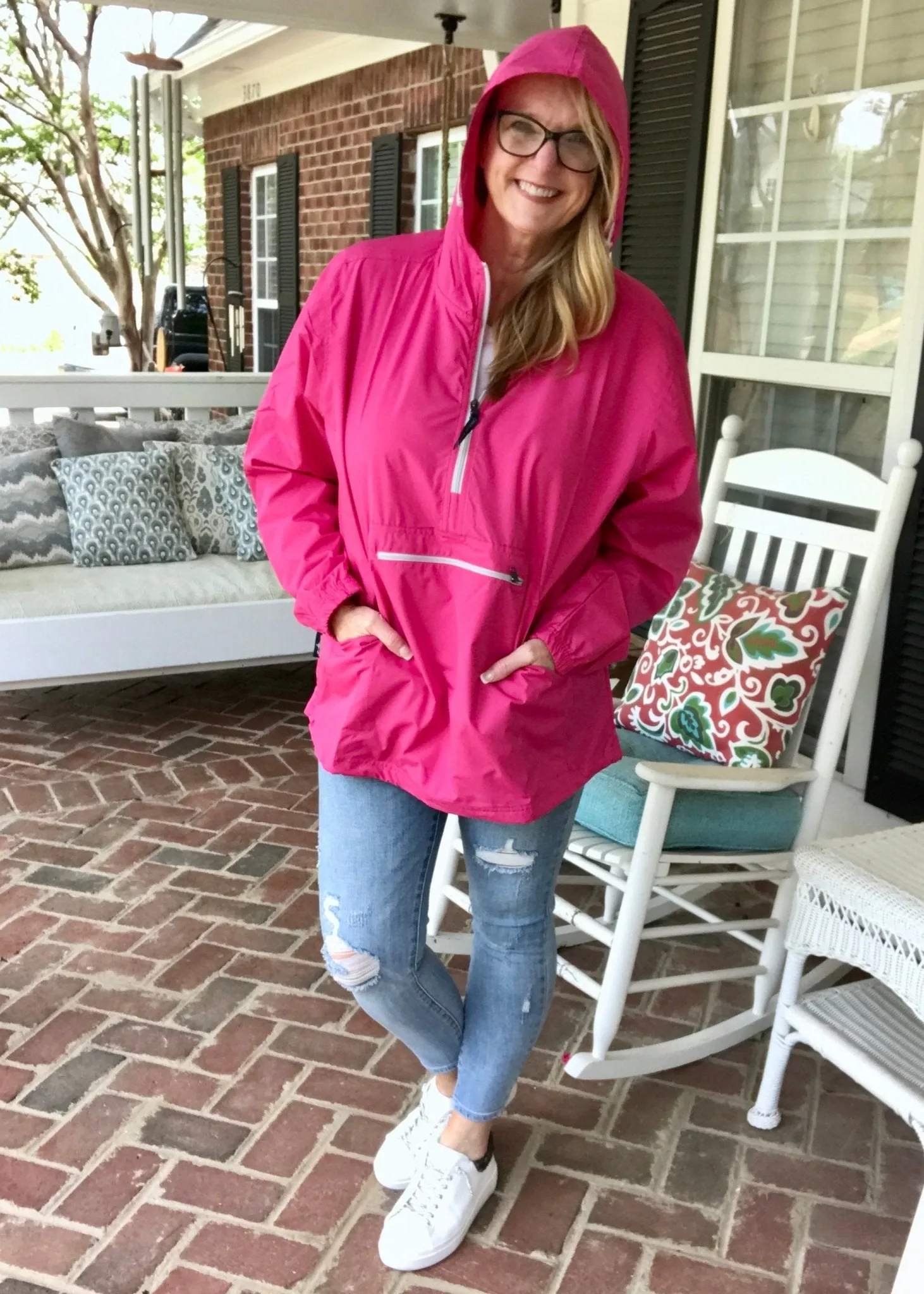 Charles River Unlined Pullover Rain Jacket--Hot Pink
