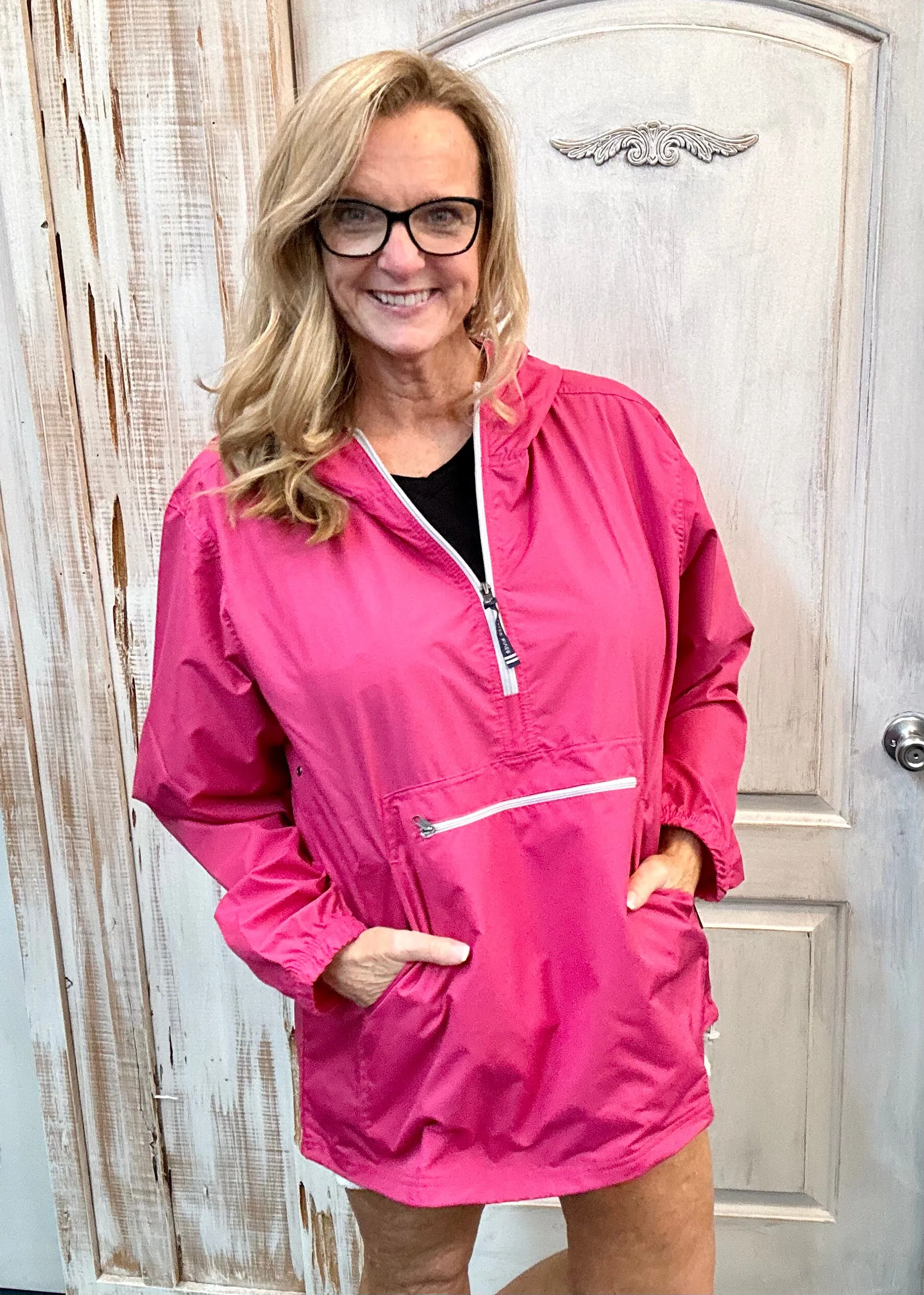 Charles River Unlined Pullover Rain Jacket--Hot Pink