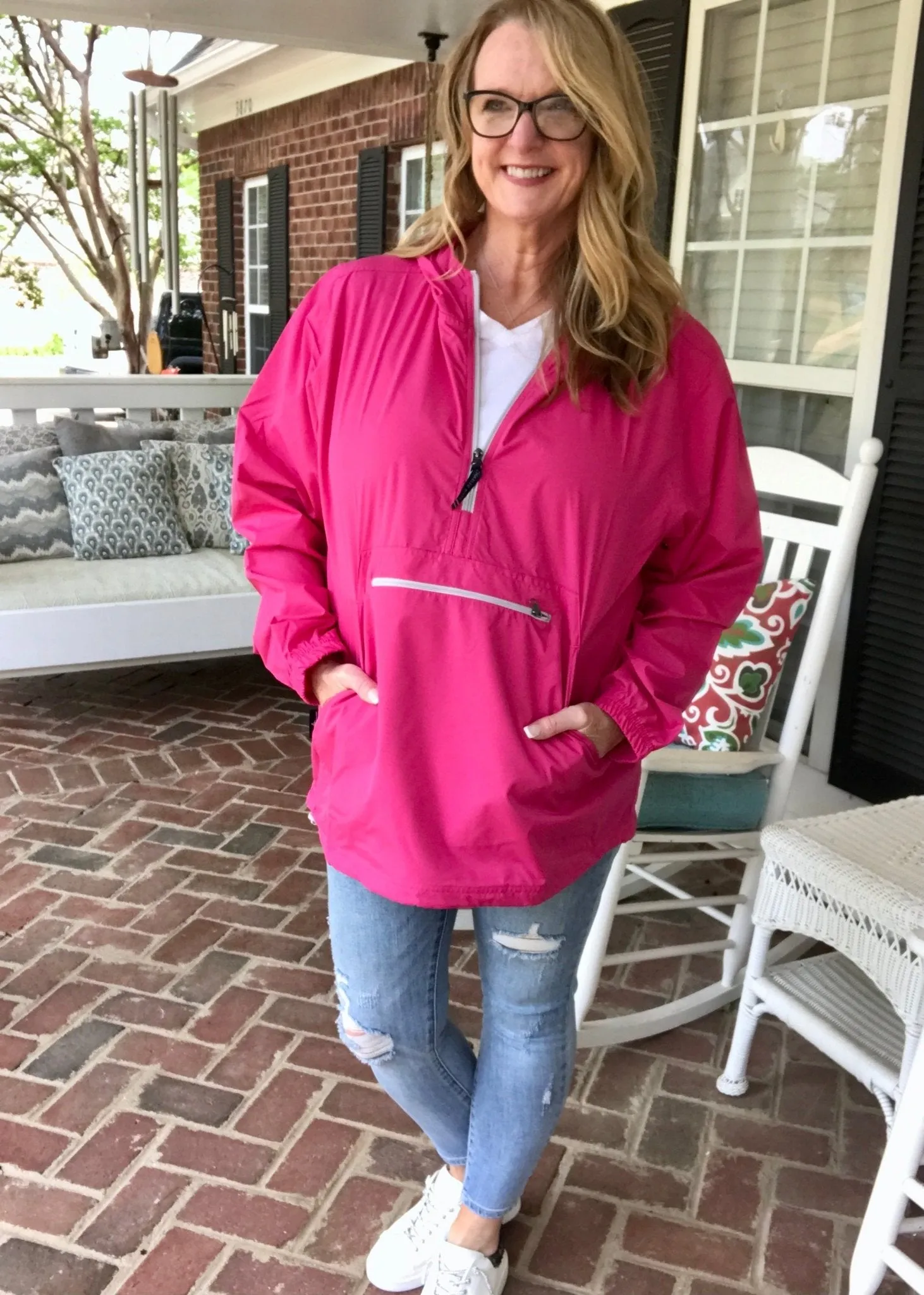 Charles River Unlined Pullover Rain Jacket--Hot Pink