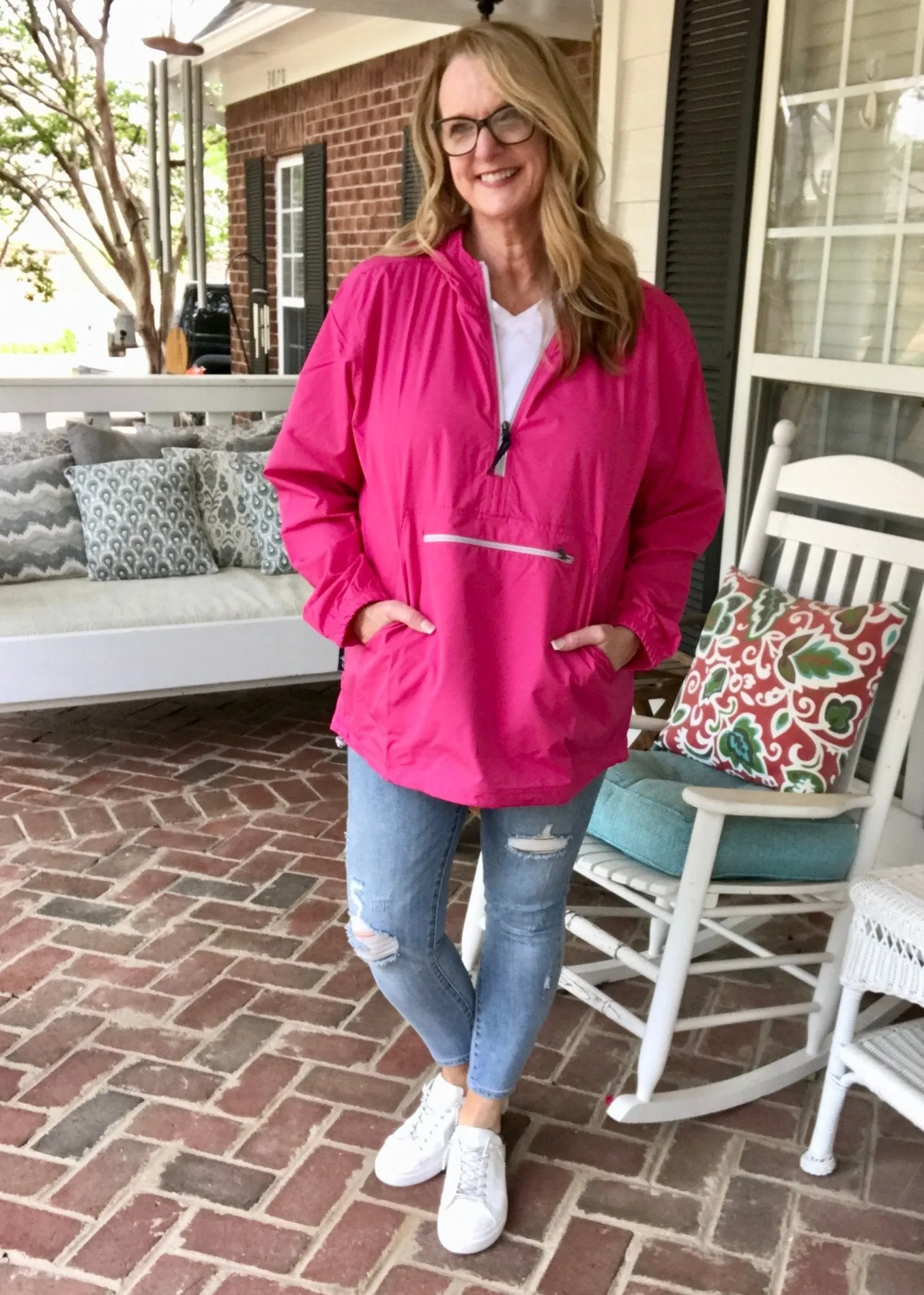 Charles River Unlined Pullover Rain Jacket--Hot Pink