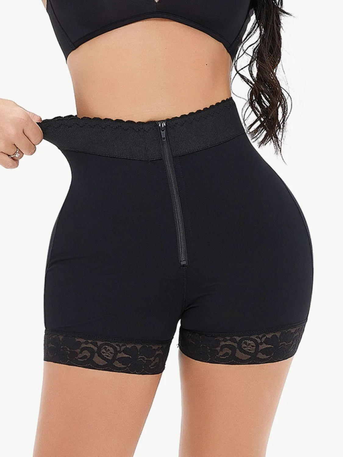 Compression Zip-Up Lace Trim Shaping Shorts