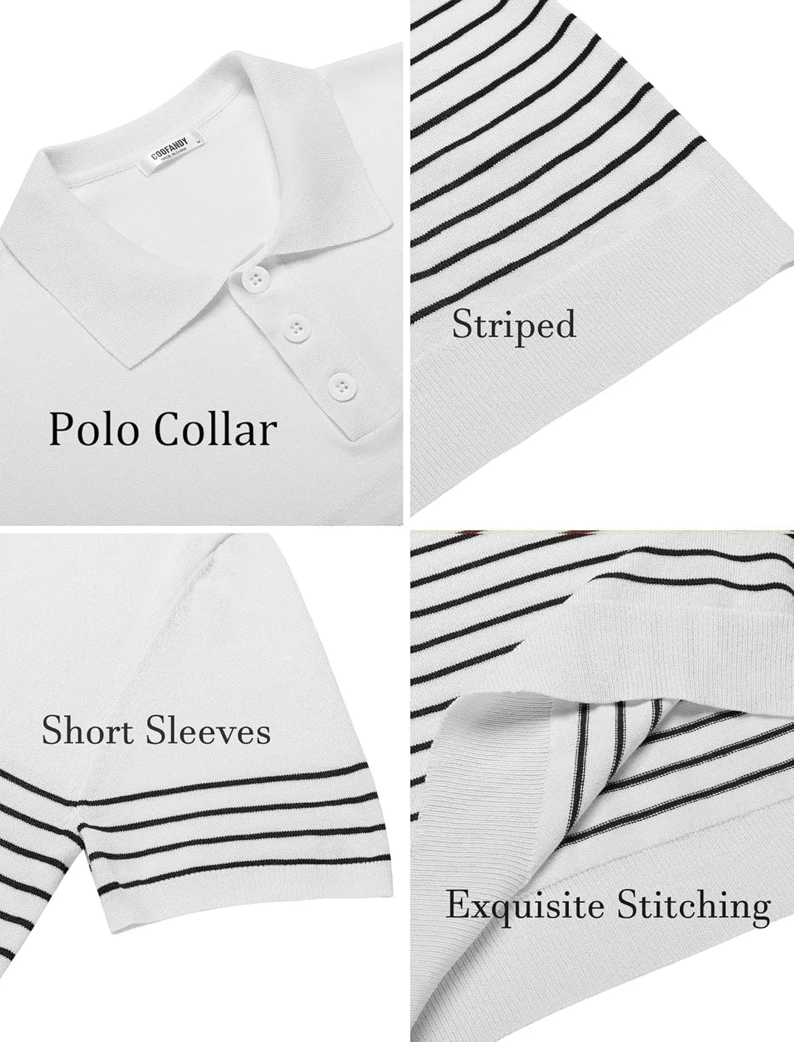 COOFANDY Men's Knit Polo Shirts Short Sleeve Striped Golf Polo Shirts Lightweight Casual Collared T Shirt