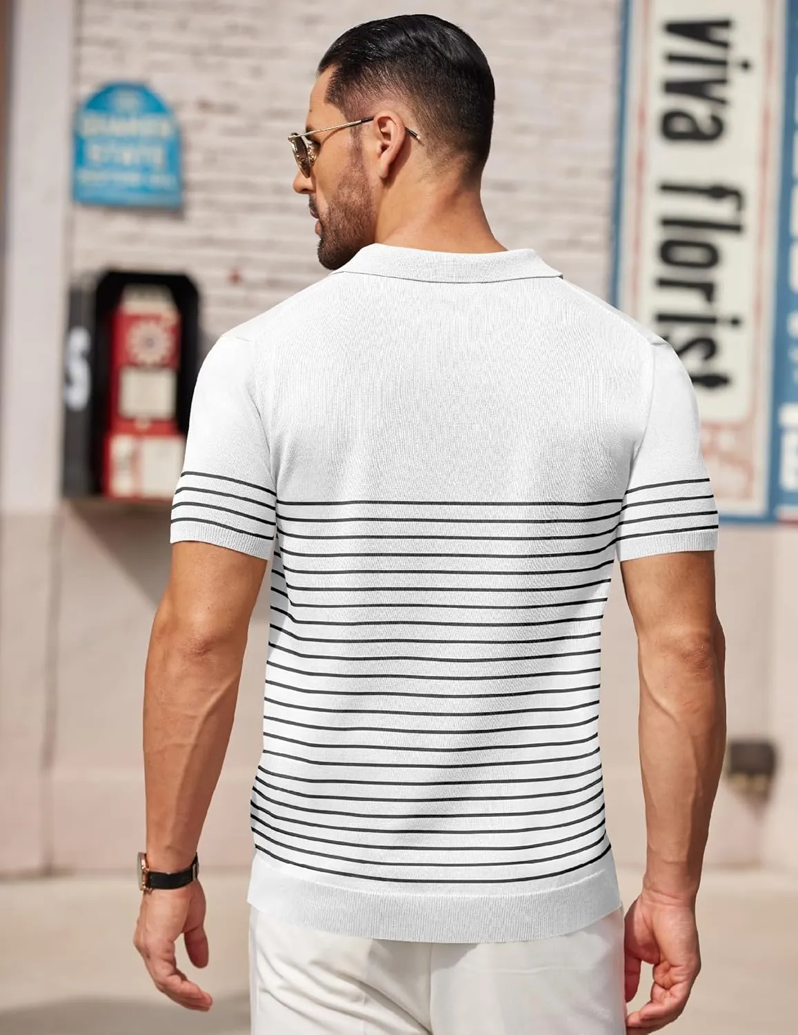 COOFANDY Men's Knit Polo Shirts Short Sleeve Striped Golf Polo Shirts Lightweight Casual Collared T Shirt