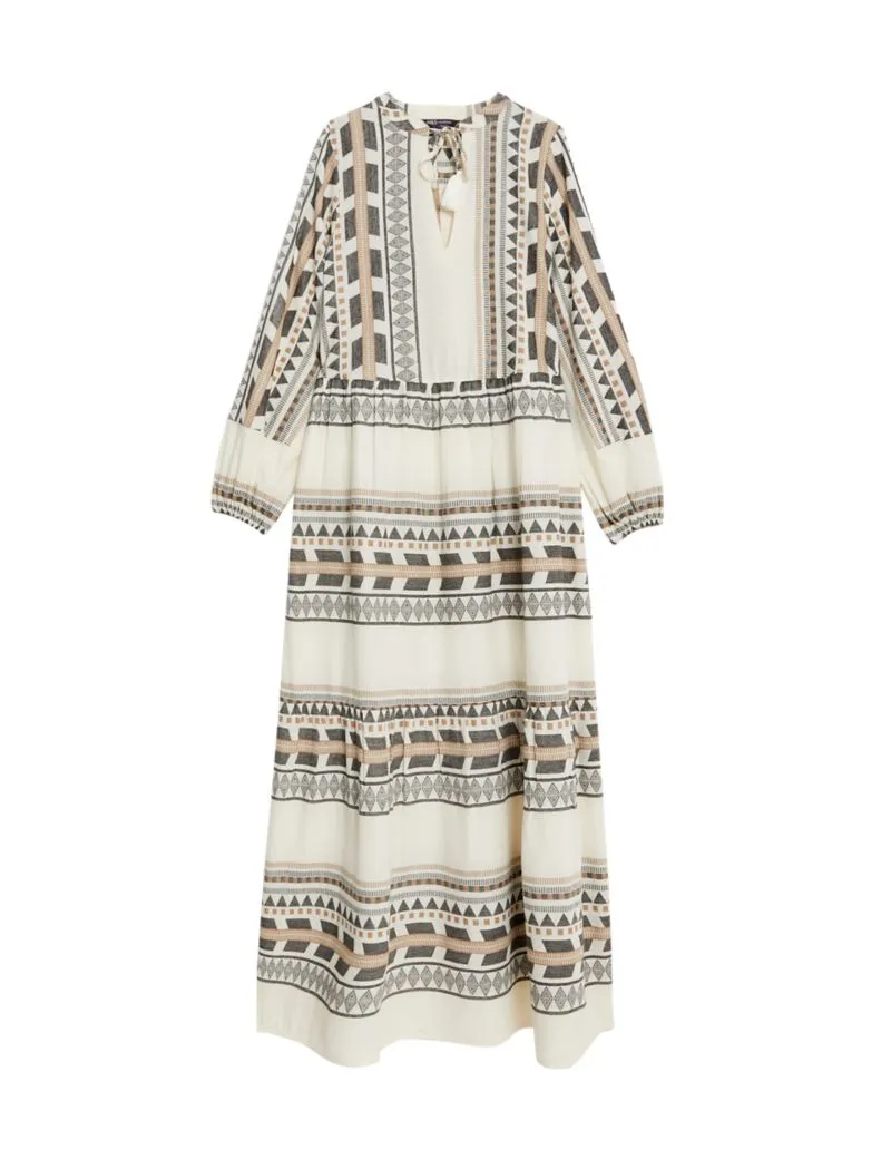 Cotton Rich Jacquard Maxi Kaftan Dress