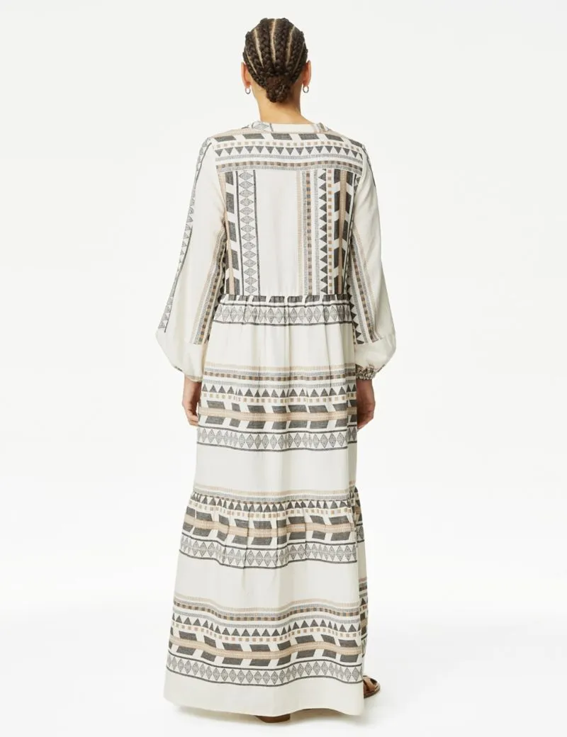 Cotton Rich Jacquard Maxi Kaftan Dress