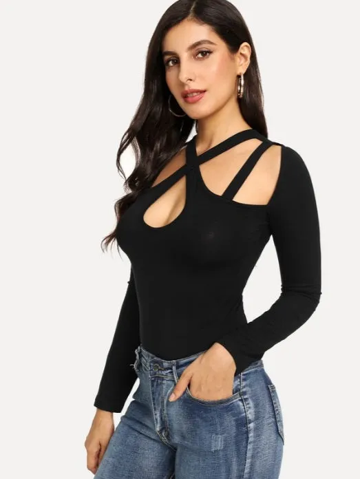 Criss Cross Cutout Solid Tee