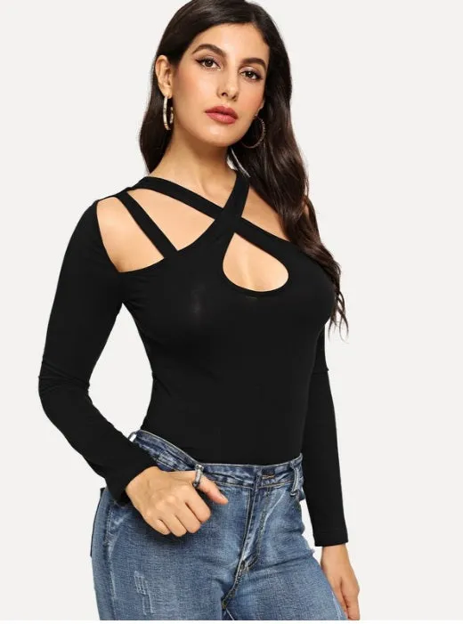 Criss Cross Cutout Solid Tee