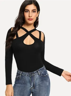 Criss Cross Cutout Solid Tee