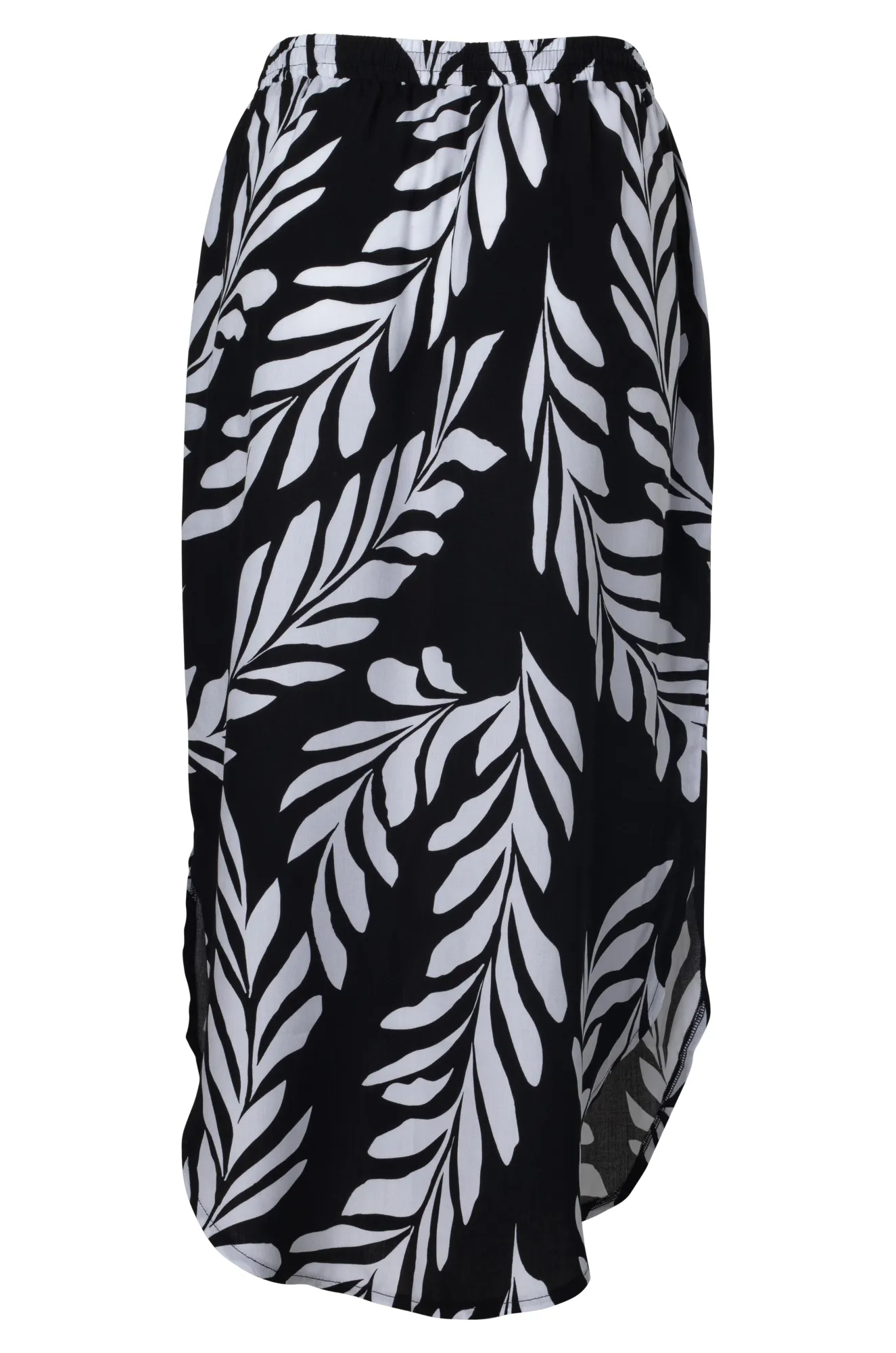 Curved hemline Skirt | Black Ivory Fern | 3362A1