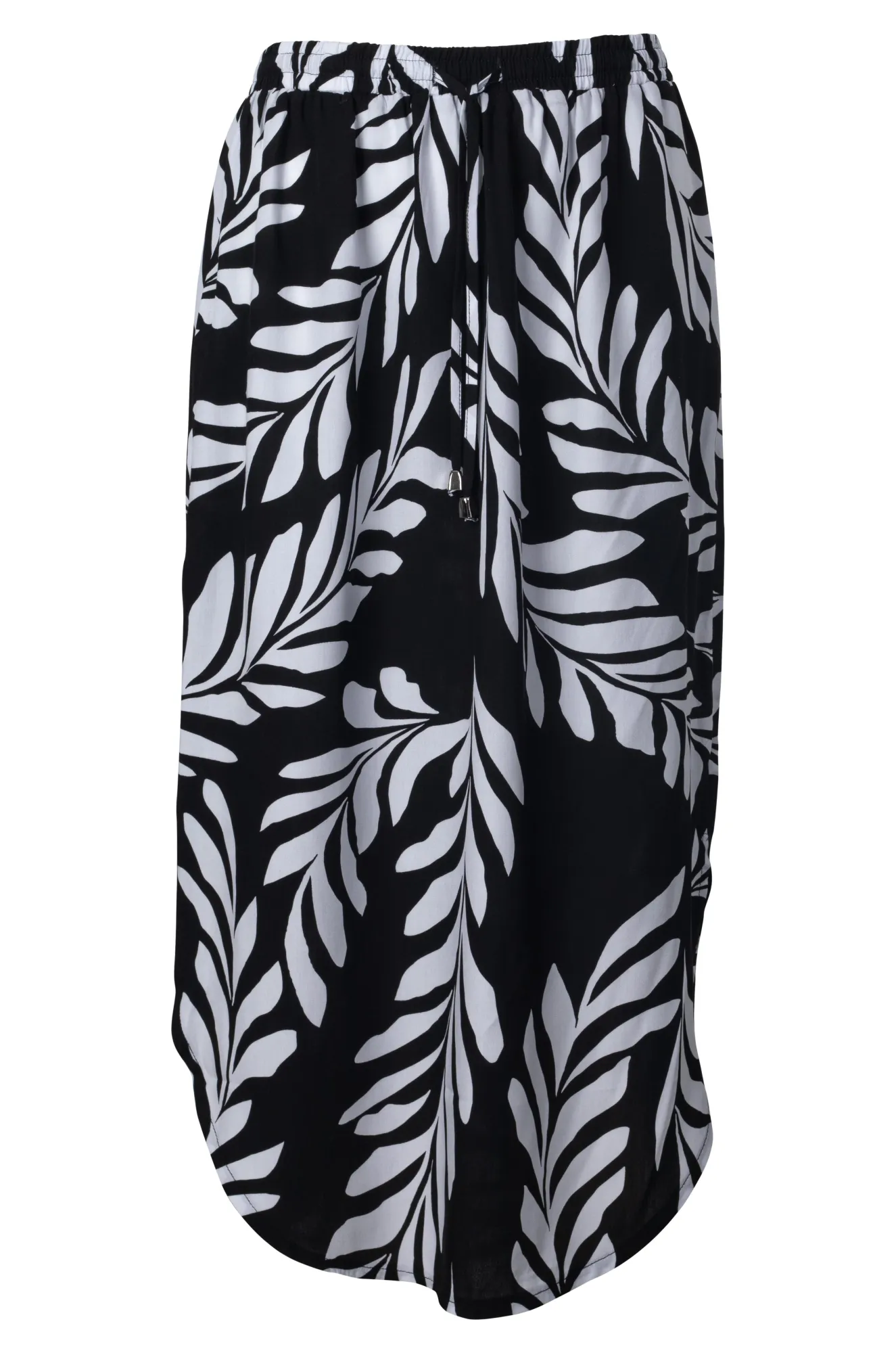 Curved hemline Skirt | Black Ivory Fern | 3362A1