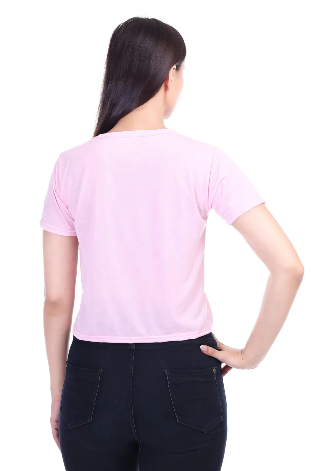 DK FASHION Women's  Women Solid Round Neck Pure Cotton Pink Butterfly Print T-Shirt
