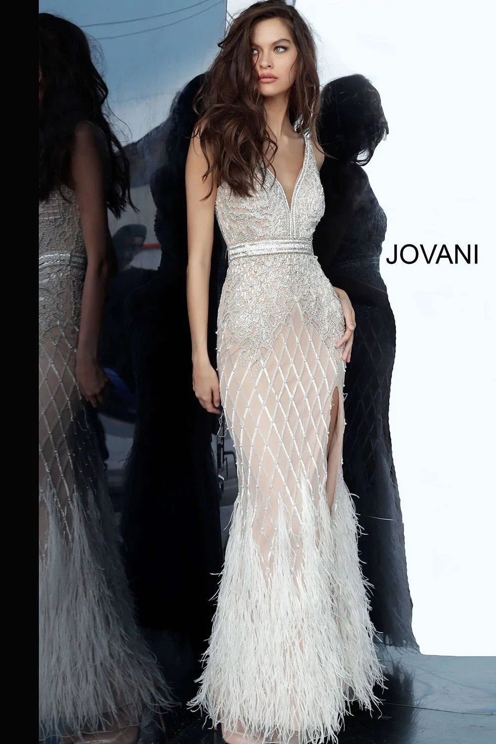 Embellished V Neck Fitted Dress Jovani 55796