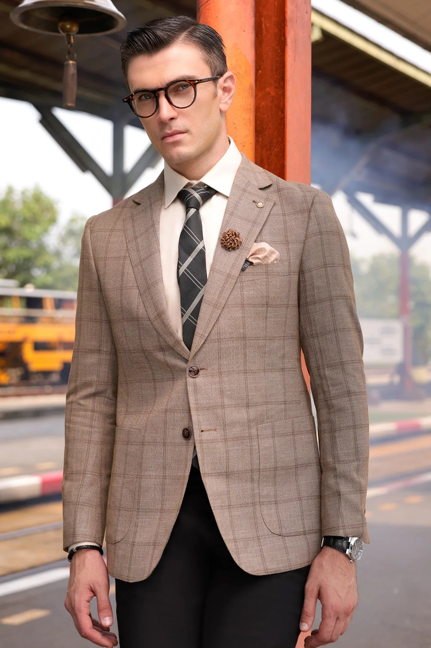 Fawn Windowpane Check Blazer