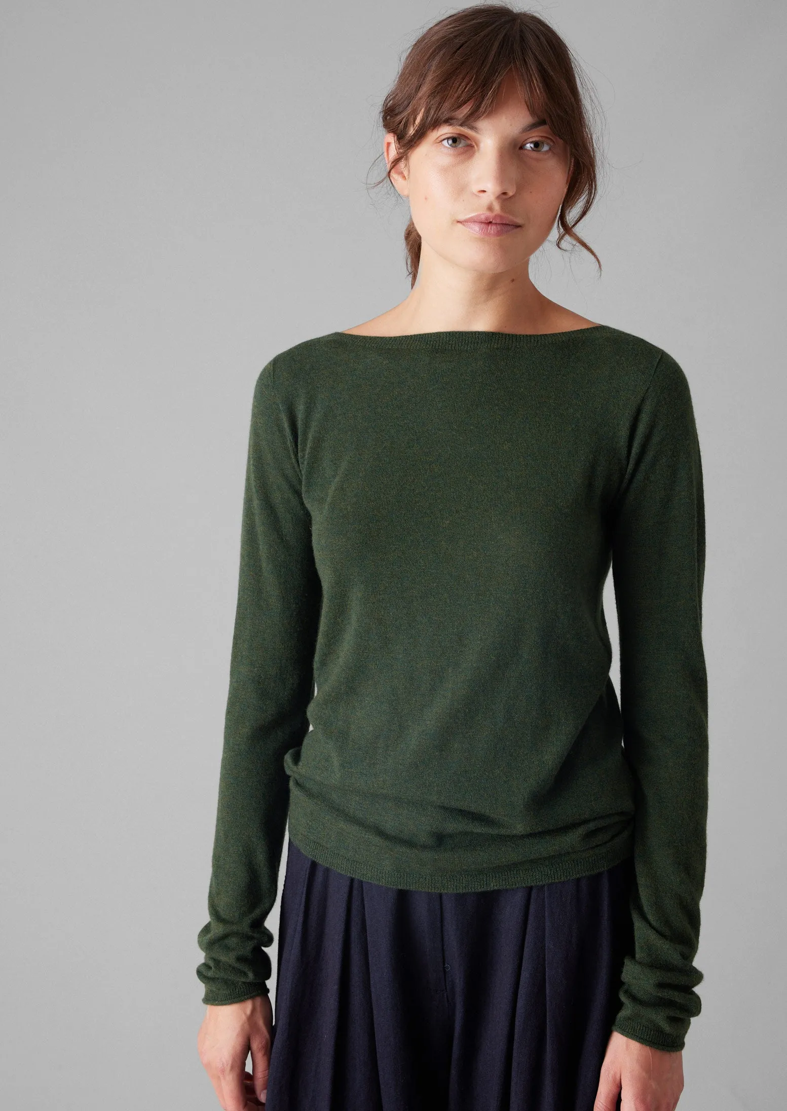 Fine Wool Cashmere Sweater | Green Olive