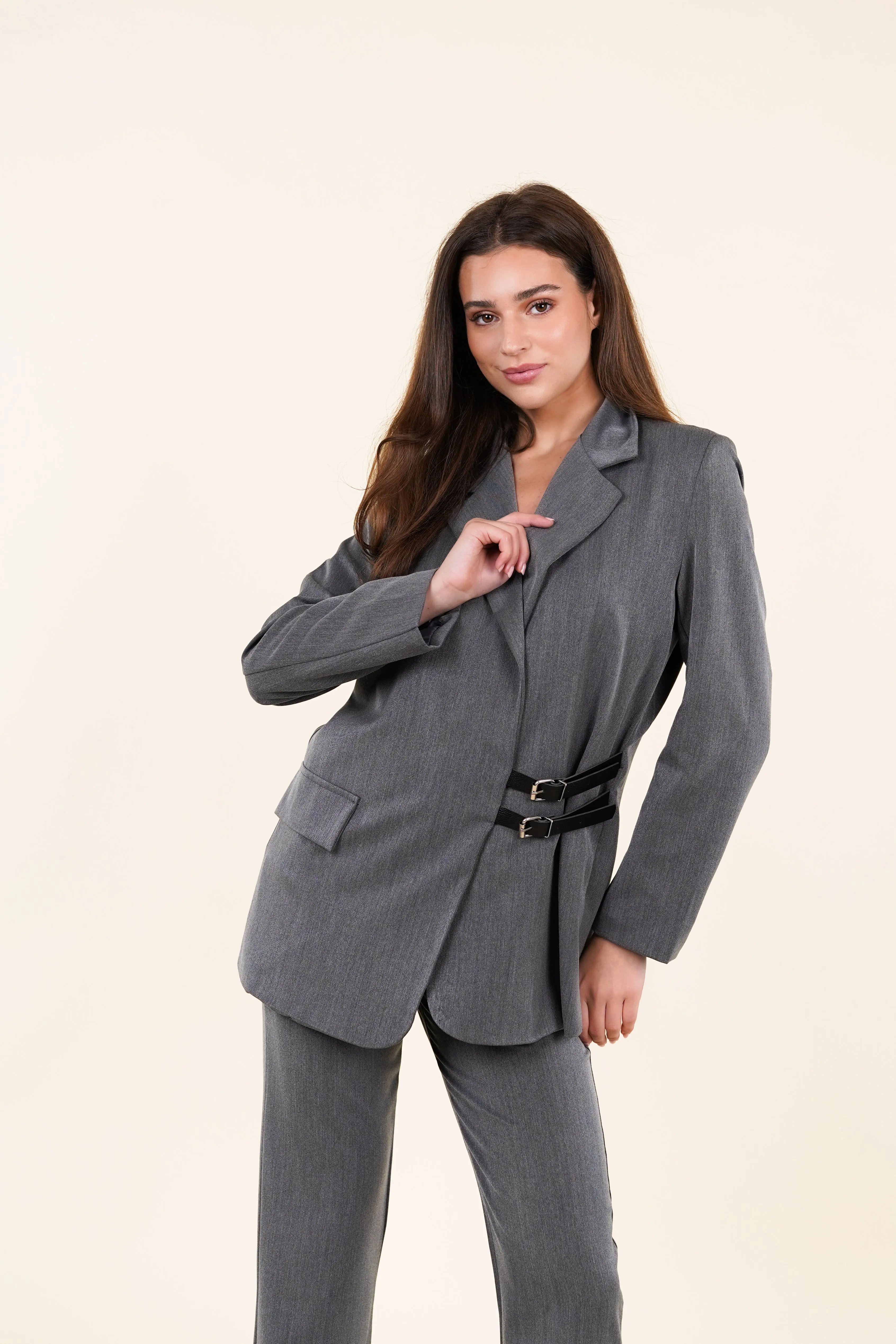 Gemêleerde grijze blazer met gespen - Neva