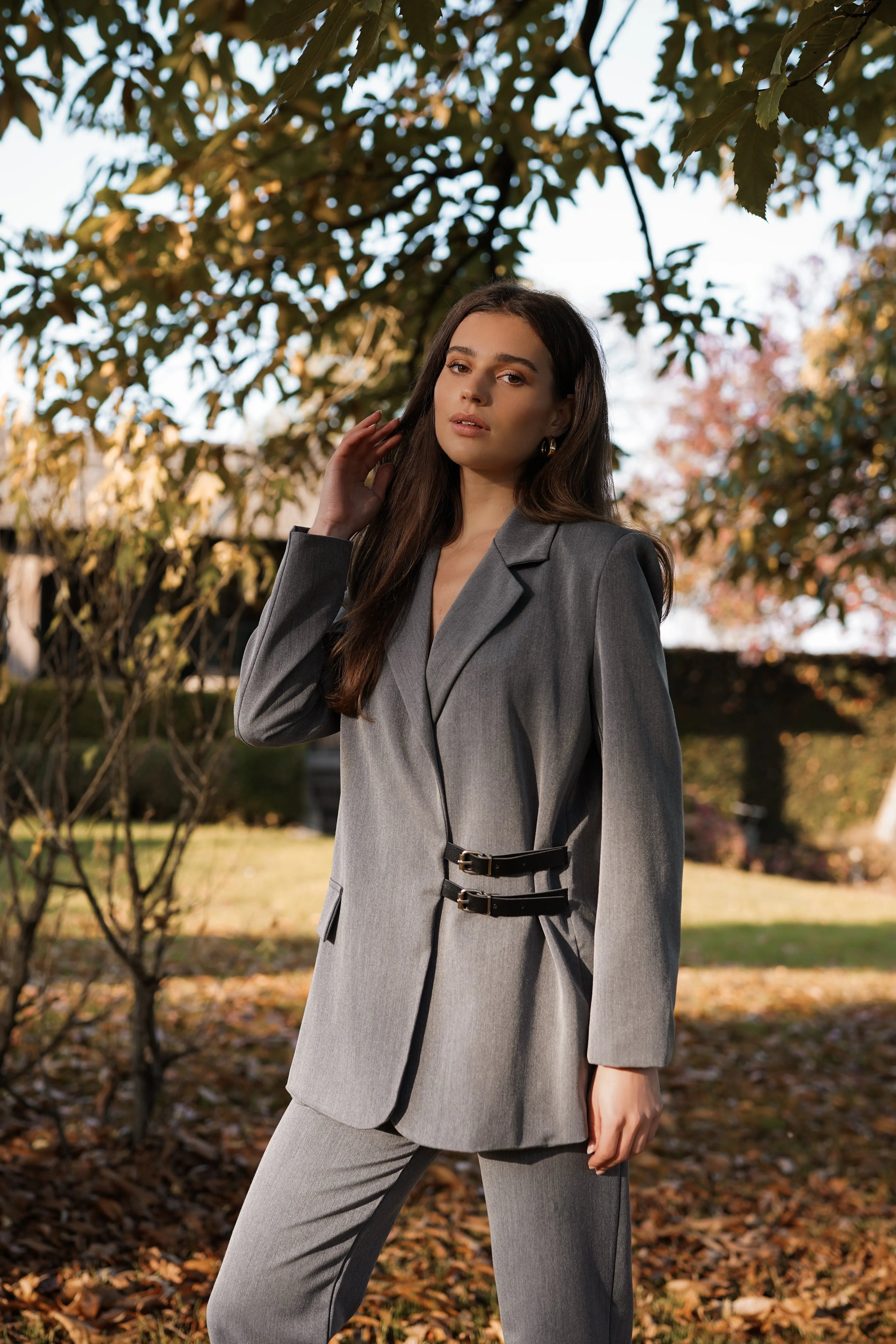 Gemêleerde grijze blazer met gespen - Neva