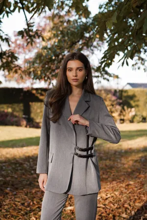 Gemêleerde grijze blazer met gespen - Neva