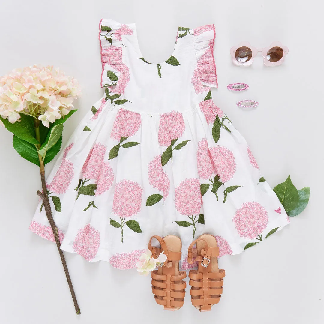 Girls Liv Dress - Pink Hydrangeas