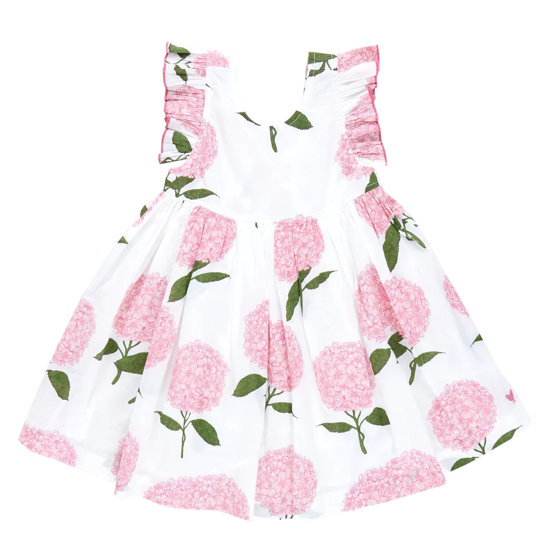Girls Liv Dress - Pink Hydrangeas