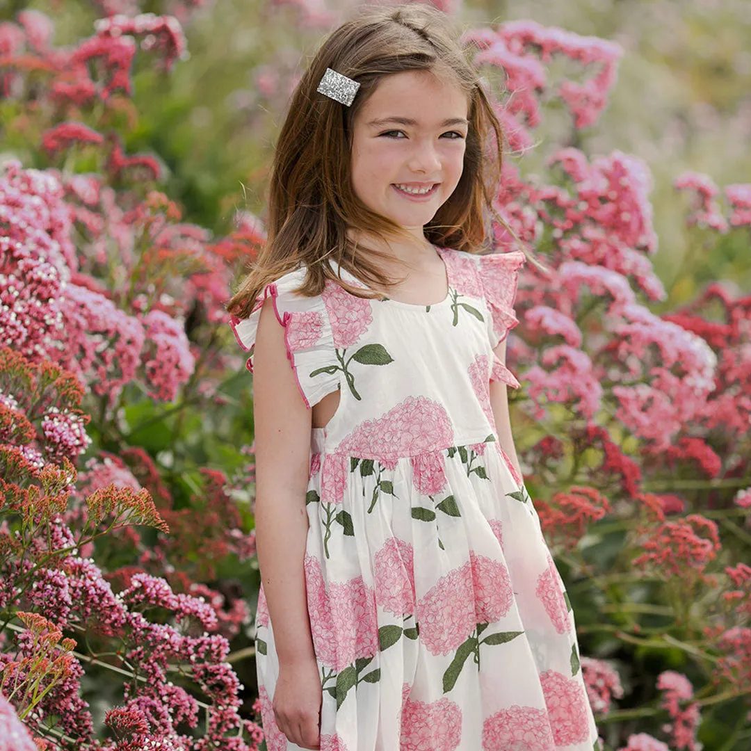 Girls Liv Dress - Pink Hydrangeas