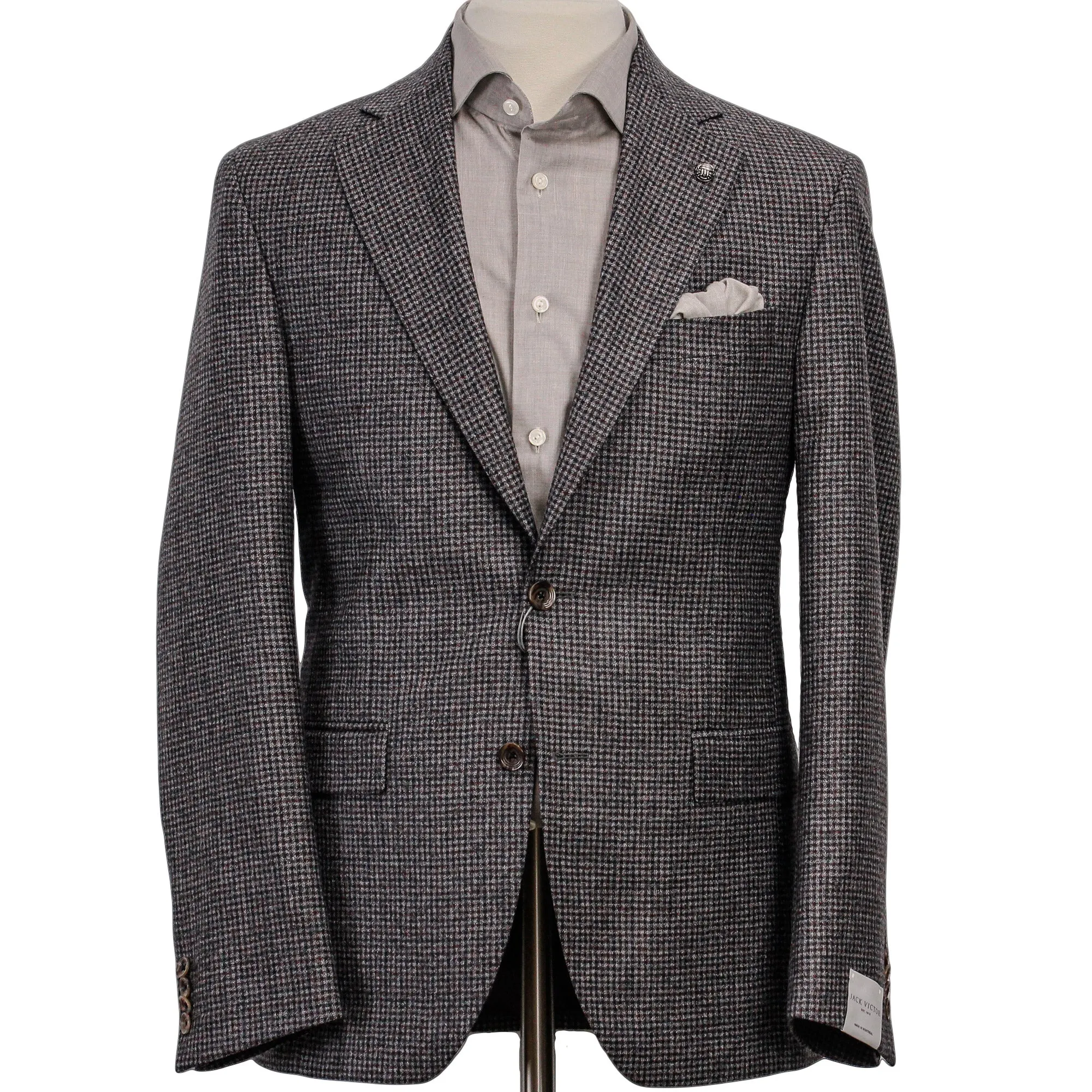 Gray and Burgundy Micro-Check Montana Contemporary Fit Wool Sport Jacket - Jack Victor